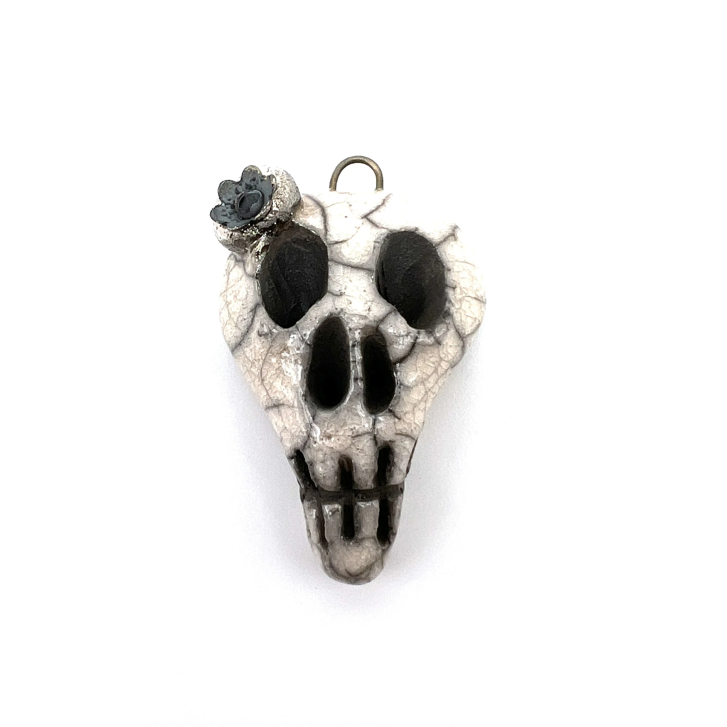 Bride of Frankenstein Raku Skull Pendant Ceramic Jewelry Supplies Handmade by MAKUstudio