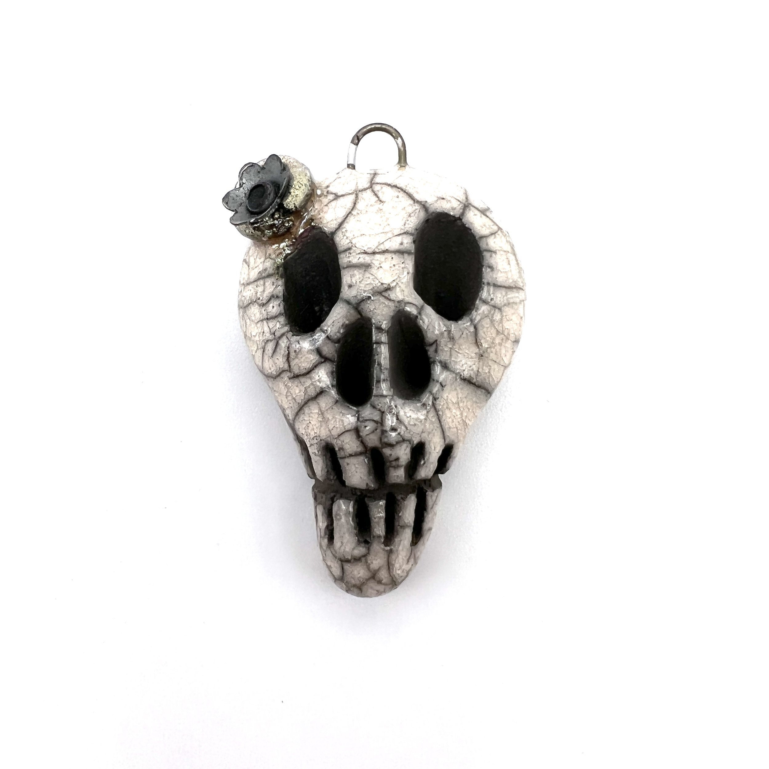 Bride of Frankenstein Raku Skull Pendant Ceramic Jewelry Supplies Handmade by MAKUstudio