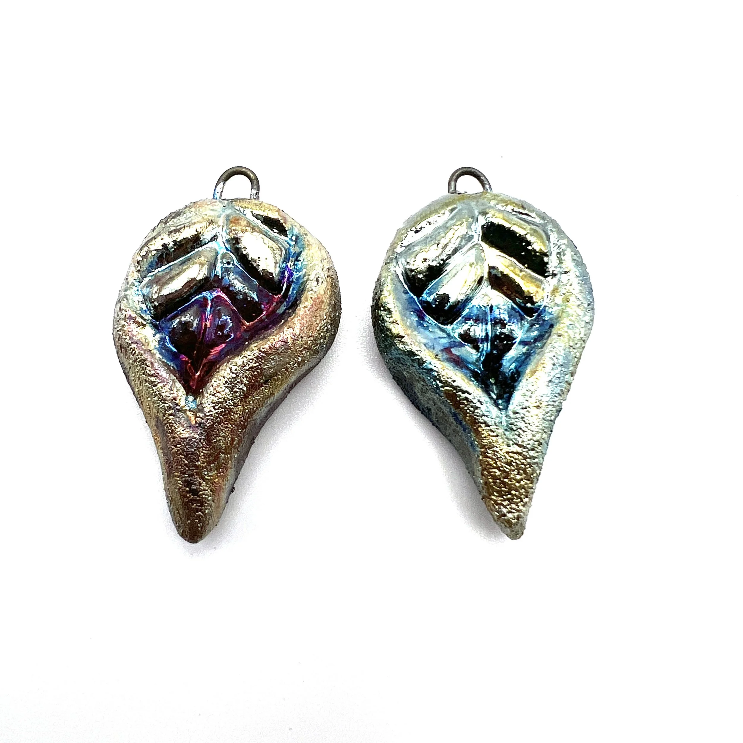 Set of 2 Raku Leaf Charms Drops Pendants Ceramic Jewelry Supply Handmade by MAKUstudio