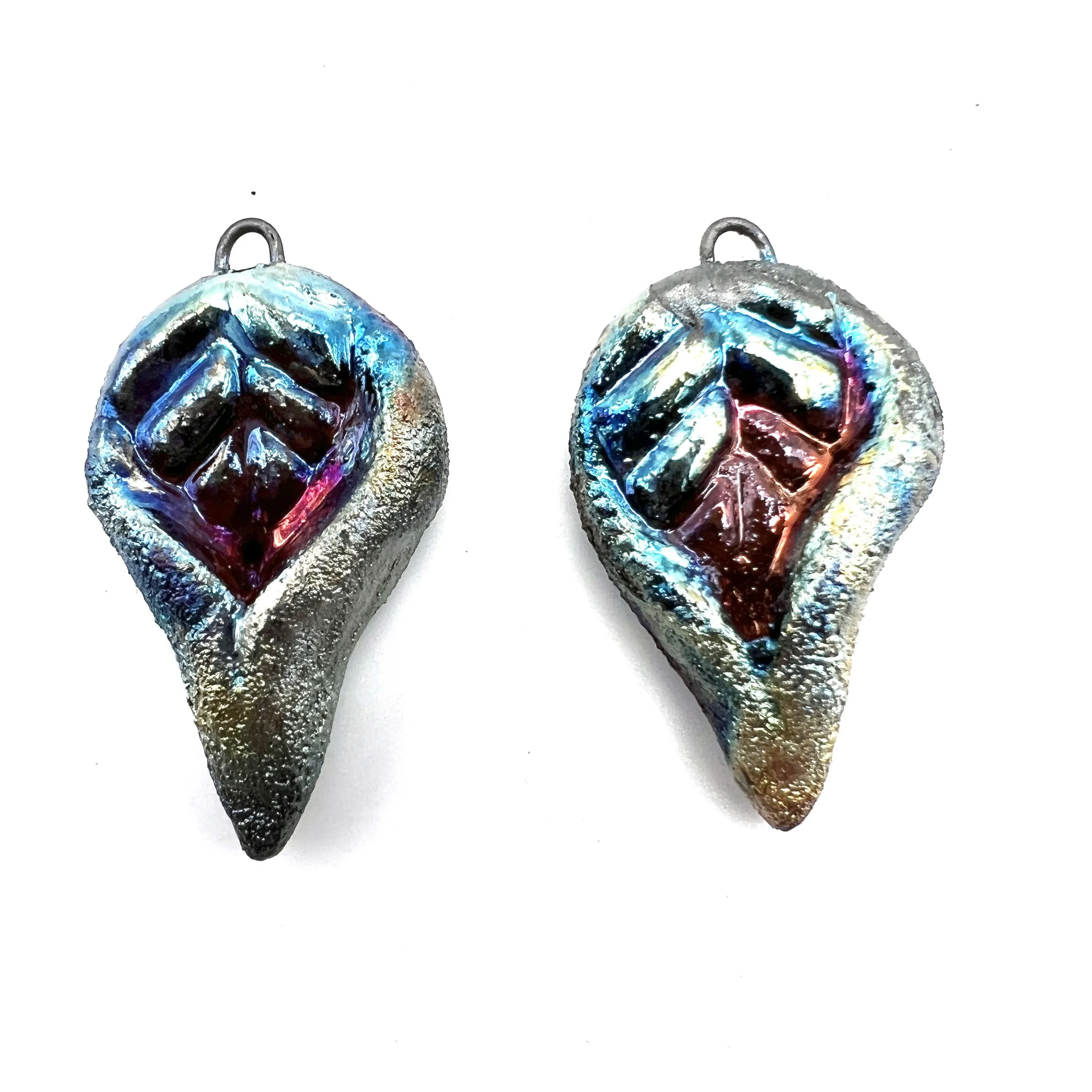 Set of 2 Raku Leaf Charms Drops Pendants Ceramic Jewelry Supply Handmade by MAKUstudio