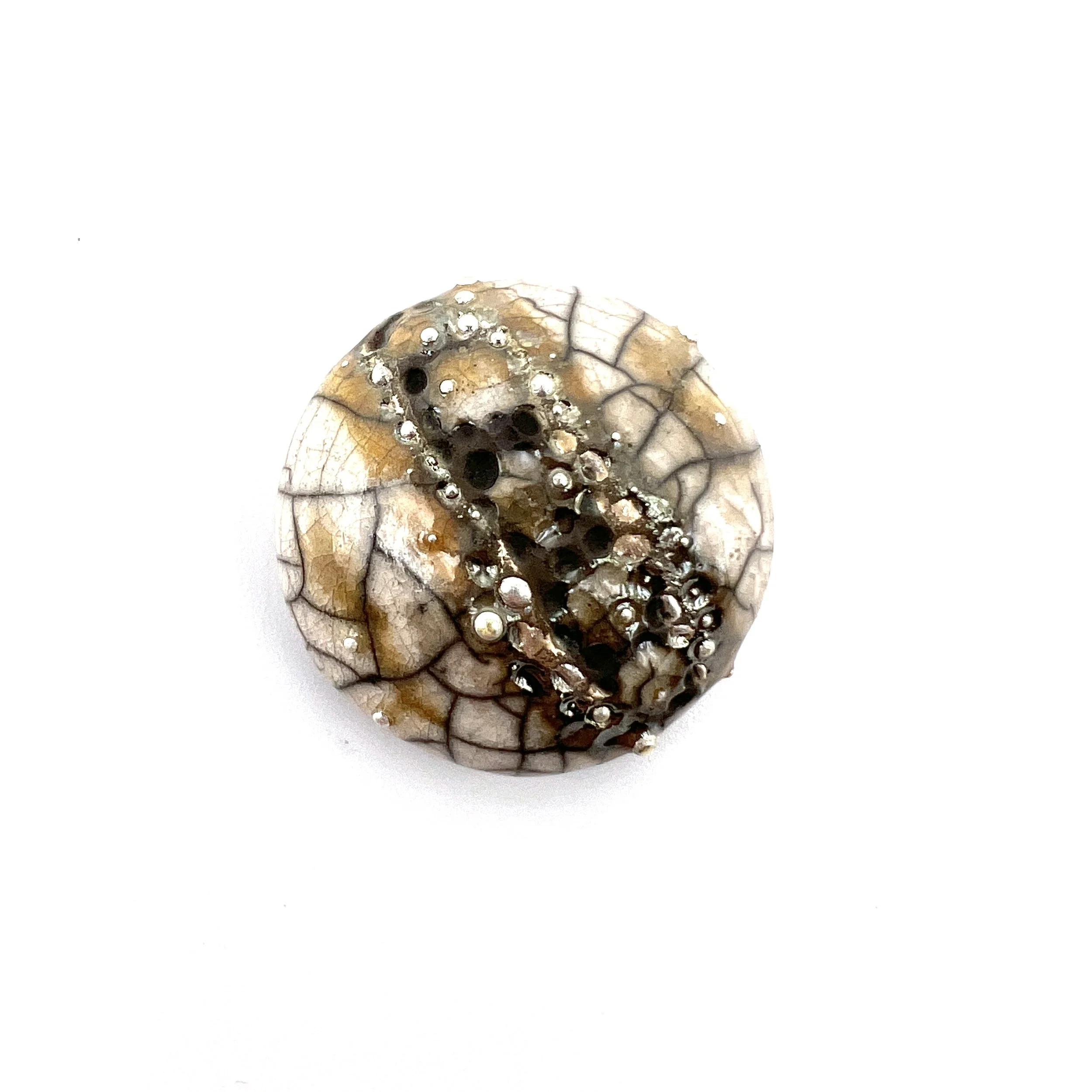 White Crackle and Silver Raku Cabochon Jewelry Supply Handmade by MAKUstudio