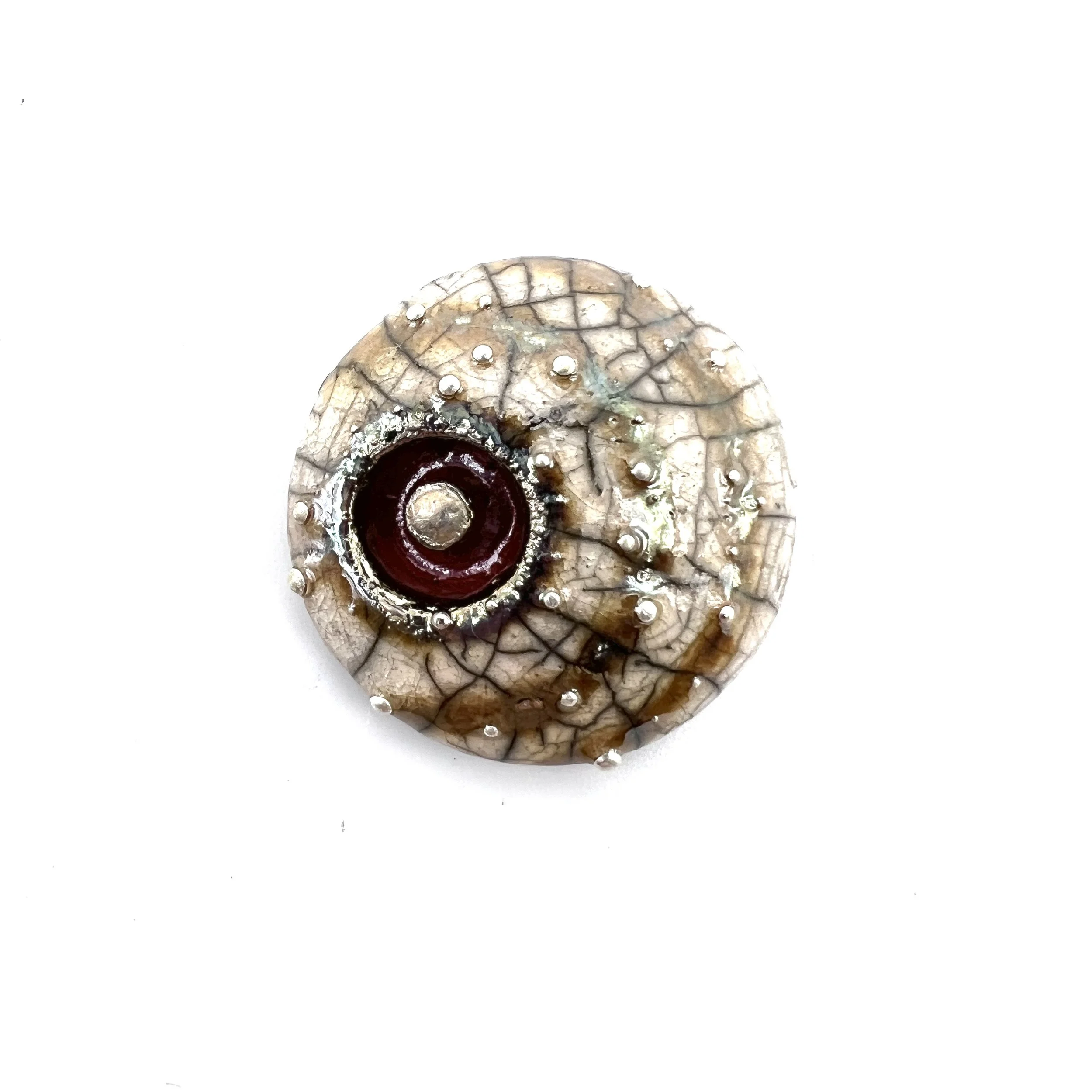 Red White Crackle and Silver Raku Cabochon Jewelry Supply Handmade by MAKUstudio