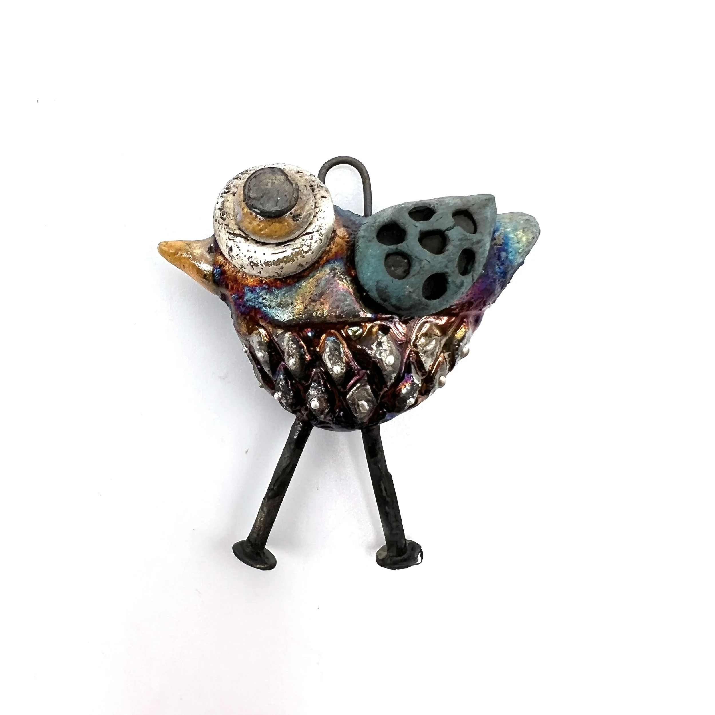 Raku Bird with Legs Ceramic Pendant Raku Jewelry Supplies Handmade by MAKUstudio