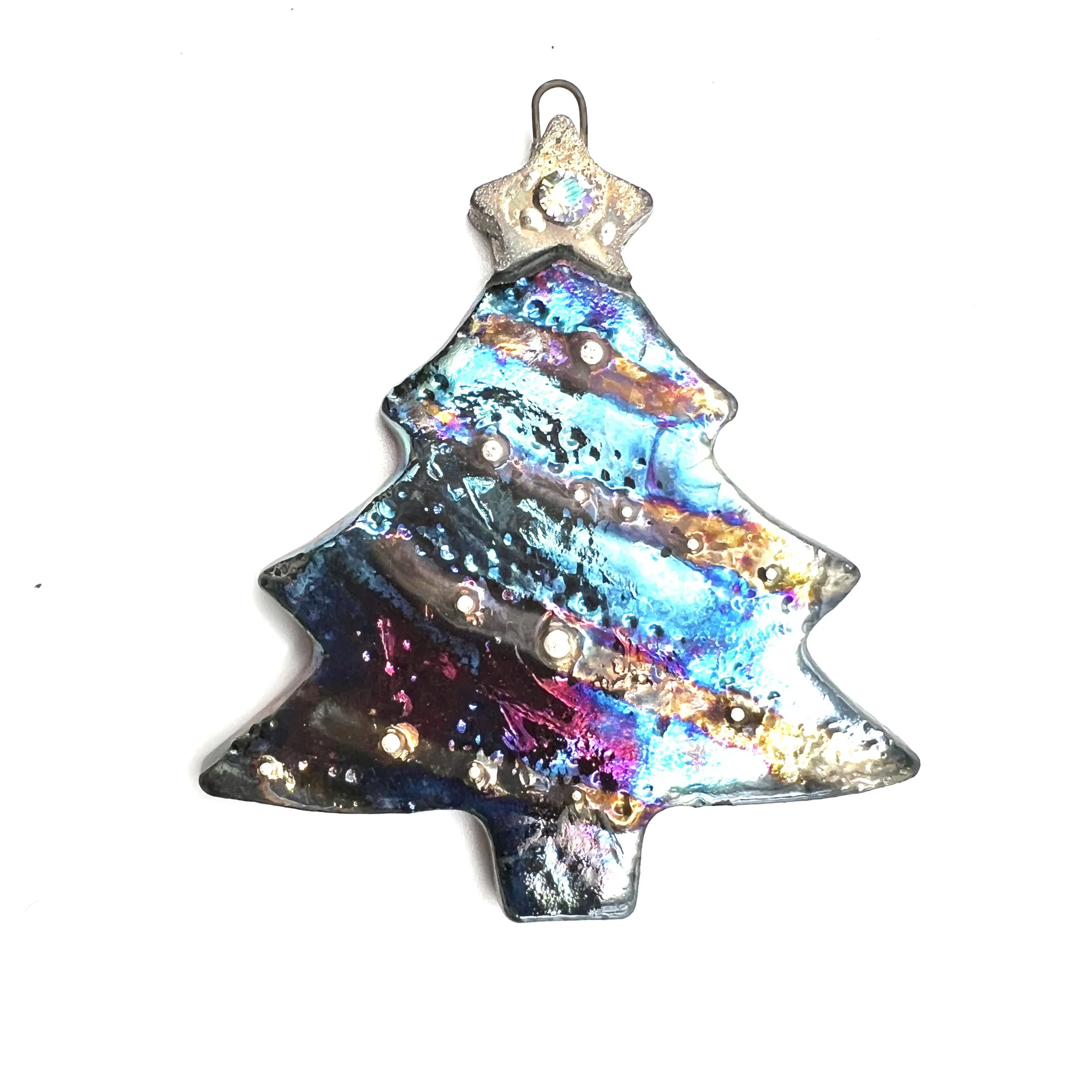 Raku Christmas Tree with Star Ornament or Pendant Ceramic Jewelry Supply Handmade by MAKUstudio