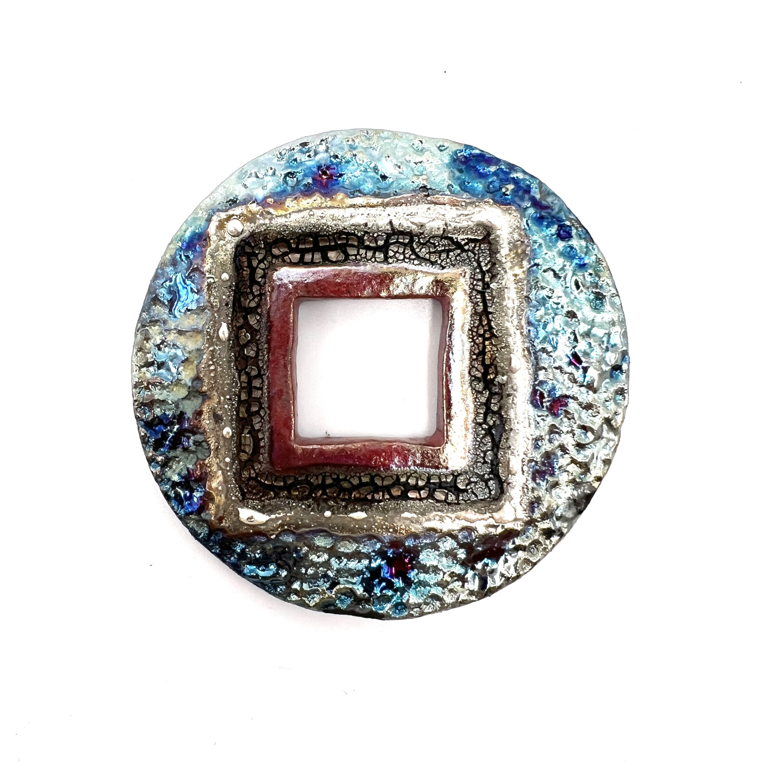 Square Hole Raku Donut Cabochon or Pendant Ceramic Jewelry Supply by MAKUstudio