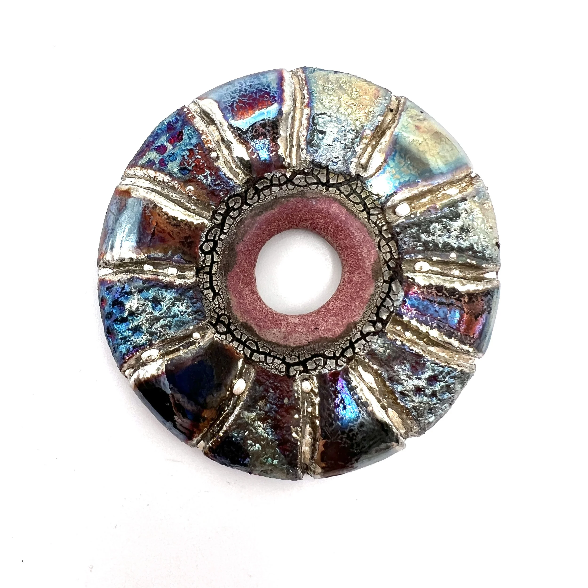 Raku Donut Cabochon or Pendant Ceramic Jewelry Supply by MAKUstudio