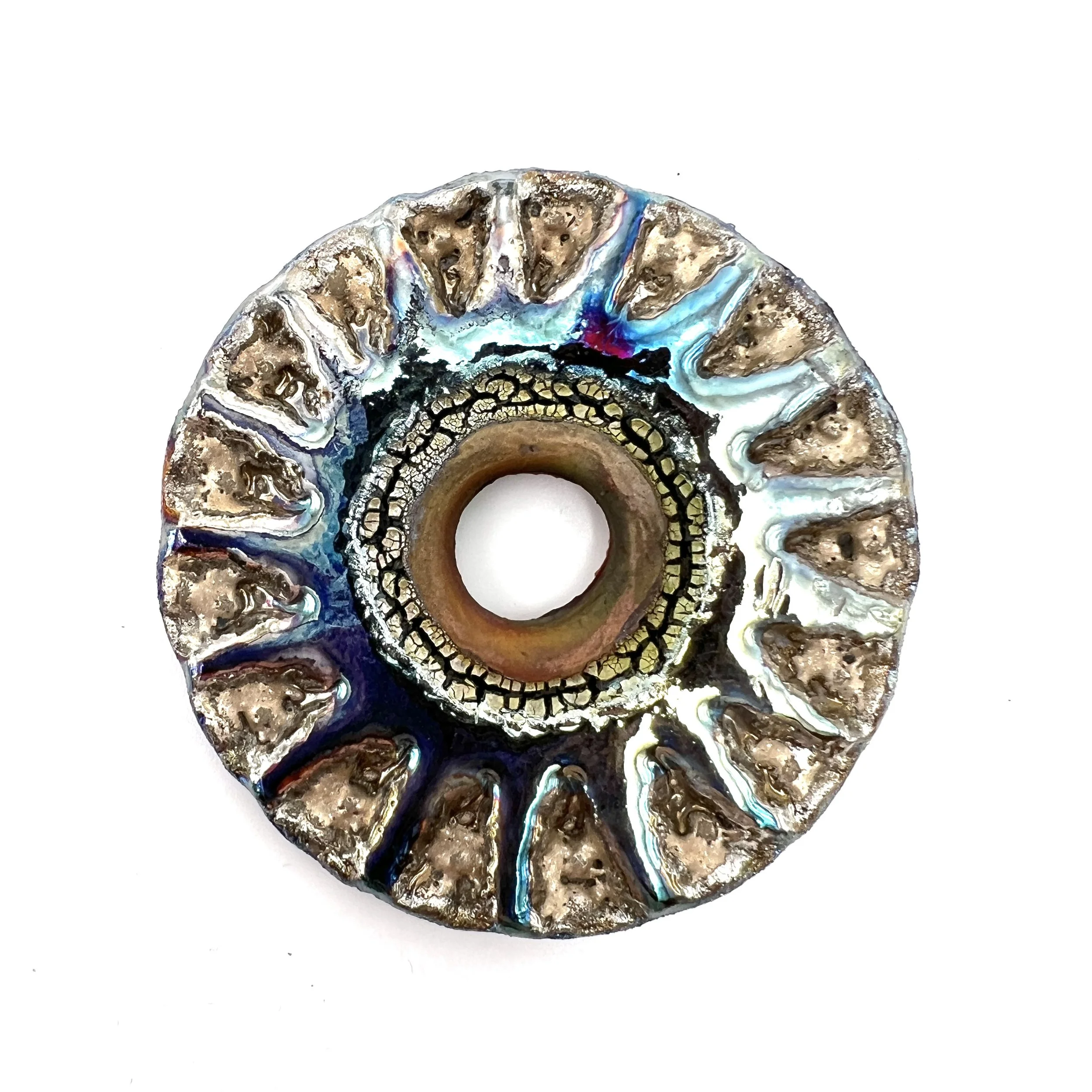 Raku Donut Cabochon or Pendant Ceramic Jewelry Supply by MAKUstudio