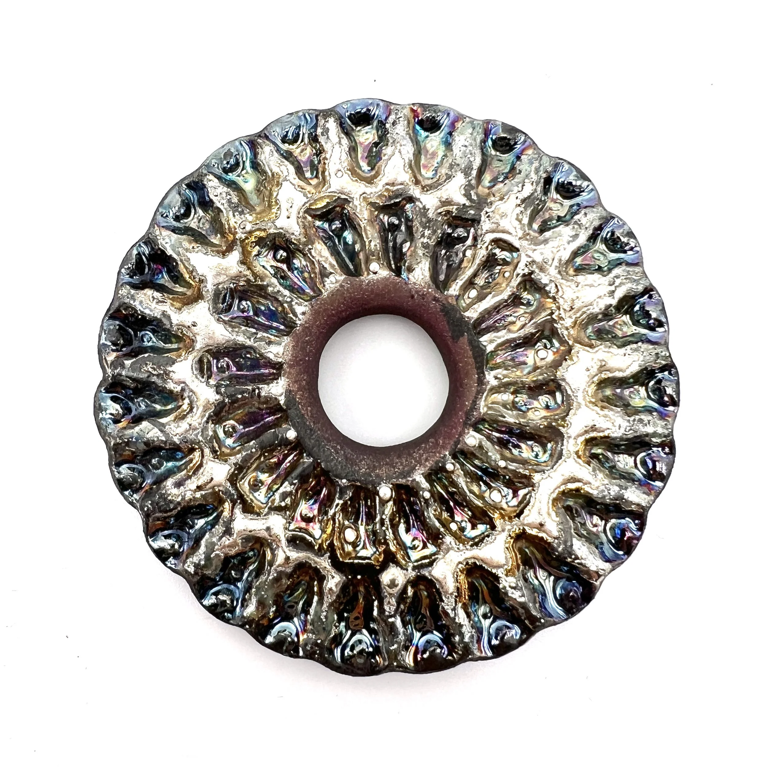 Raku Donut Cabochon or Pendant Ceramic Jewelry Supply by MAKUstudio