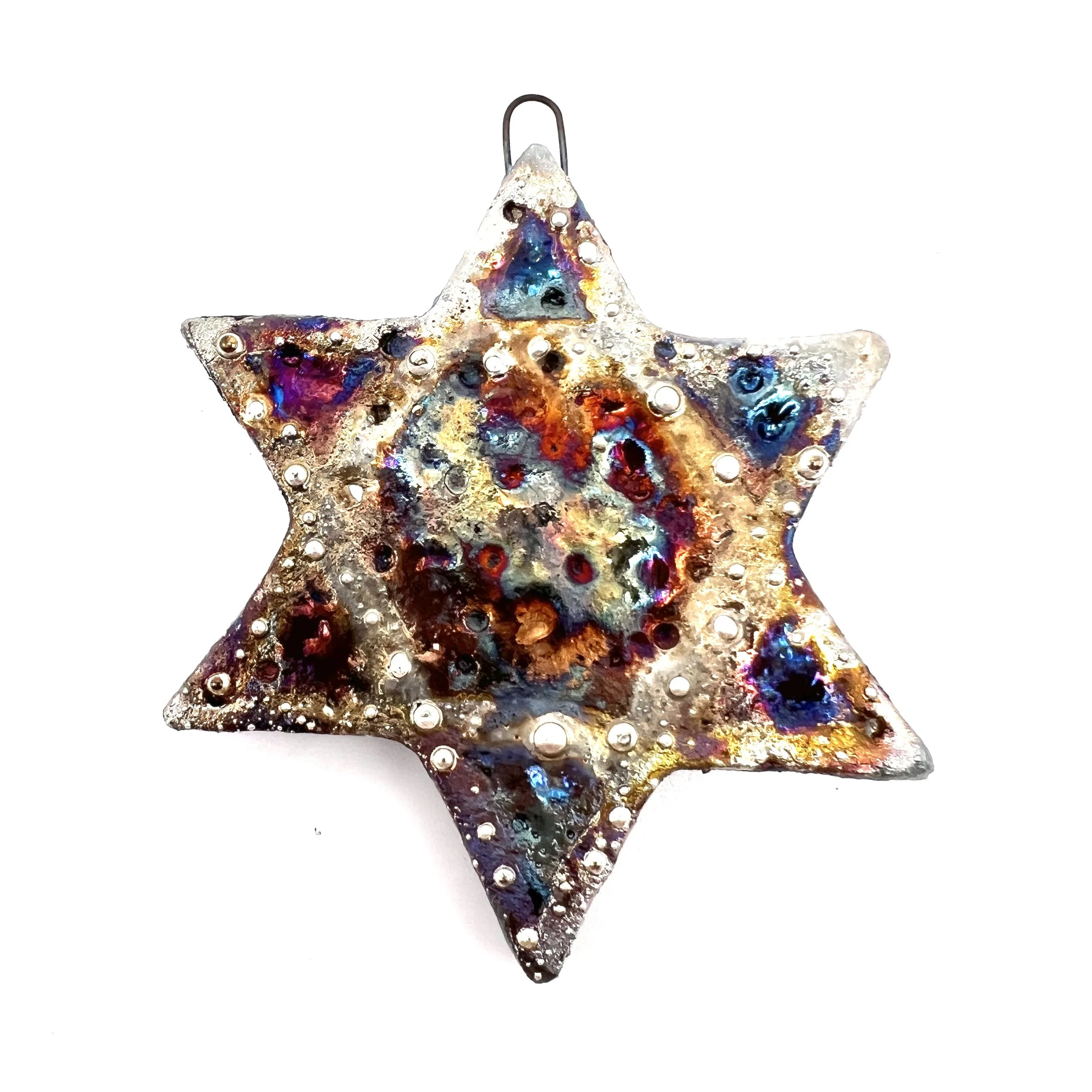 Raku Star of David Ornament or Pendant Ceramic Jewelry Supply Handmade by MAKUstudio