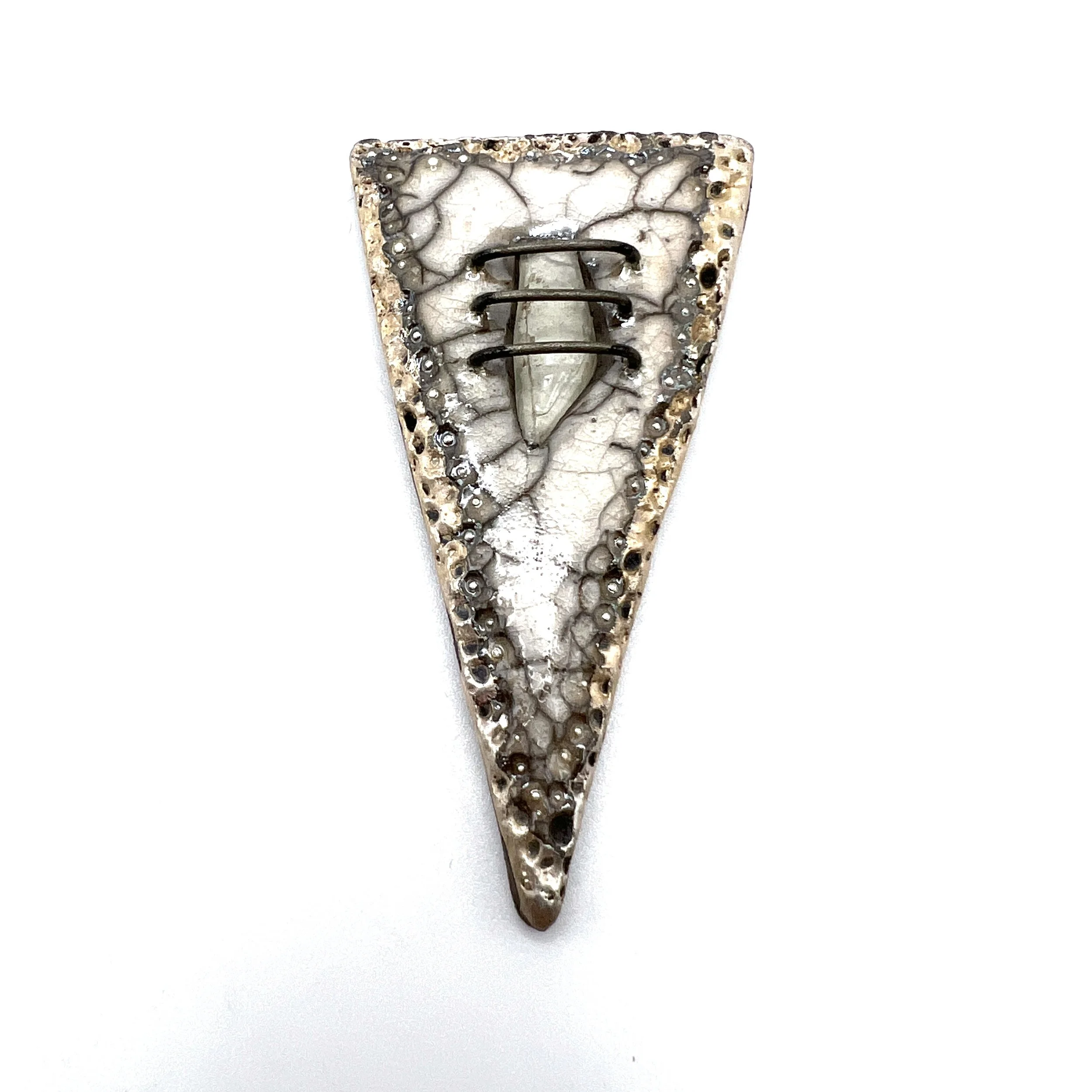 White Crackle and Silver Triangle Raku Cabochon Ceramic Jewelry Supply Handmade by MAKUstudio