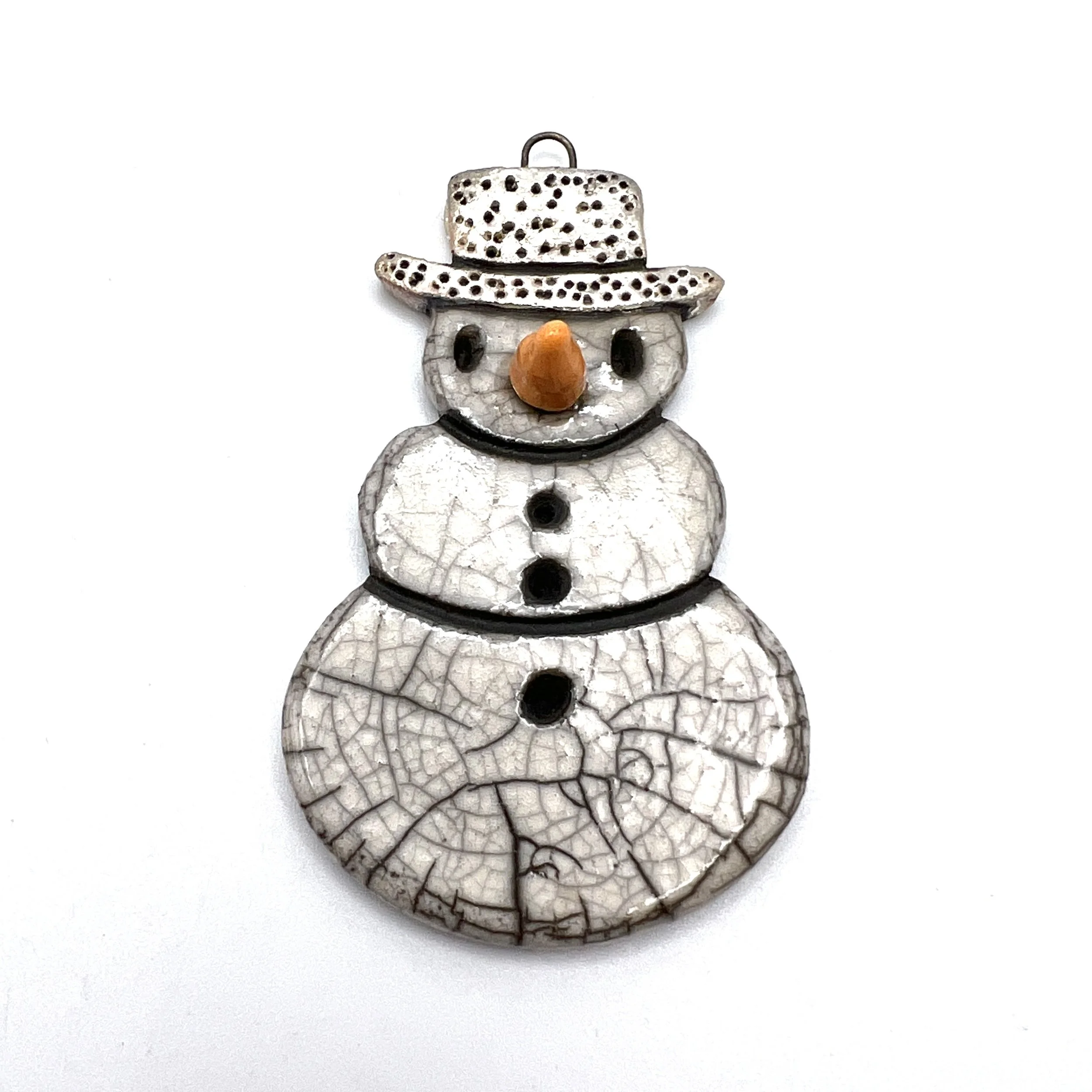 Snowman Ornament or Pendant Ceramic Jewelry Supply Handmade by MAKUstudio