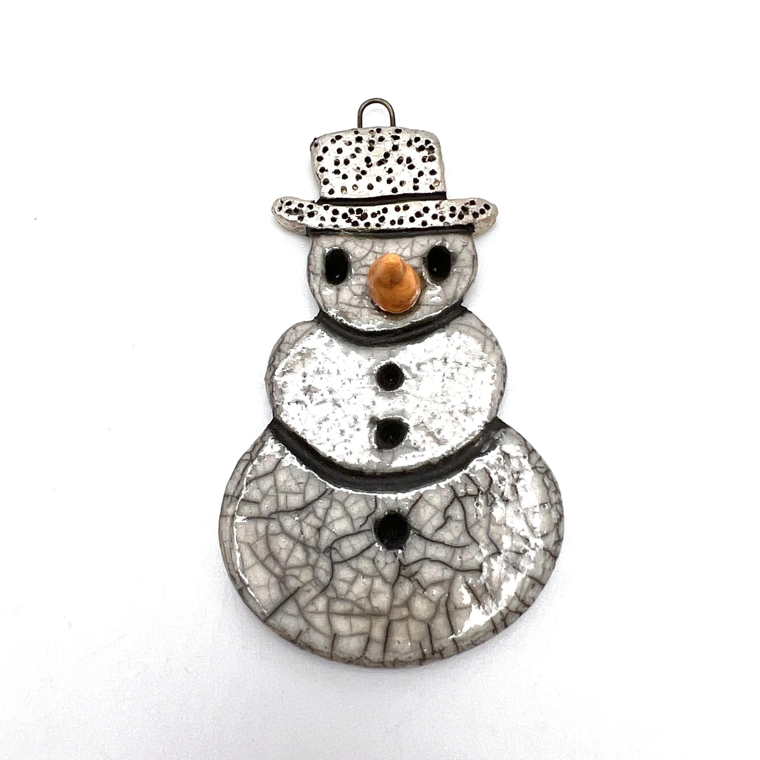 Snowman Ornament or Pendant Ceramic Jewelry Supply Handmade by MAKUstudio