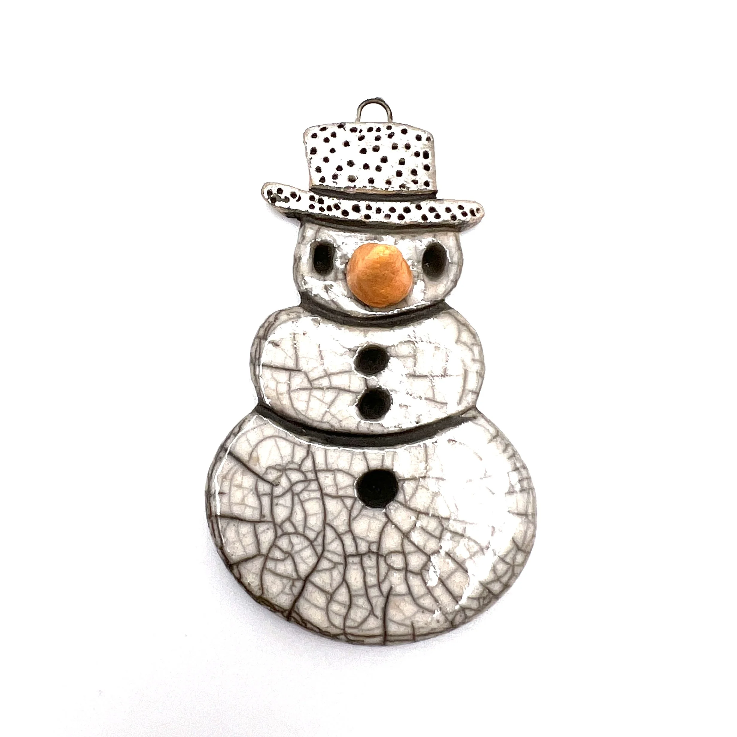 Snowman Ornament or Pendant Ceramic Jewelry Supply Handmade by MAKUstudio