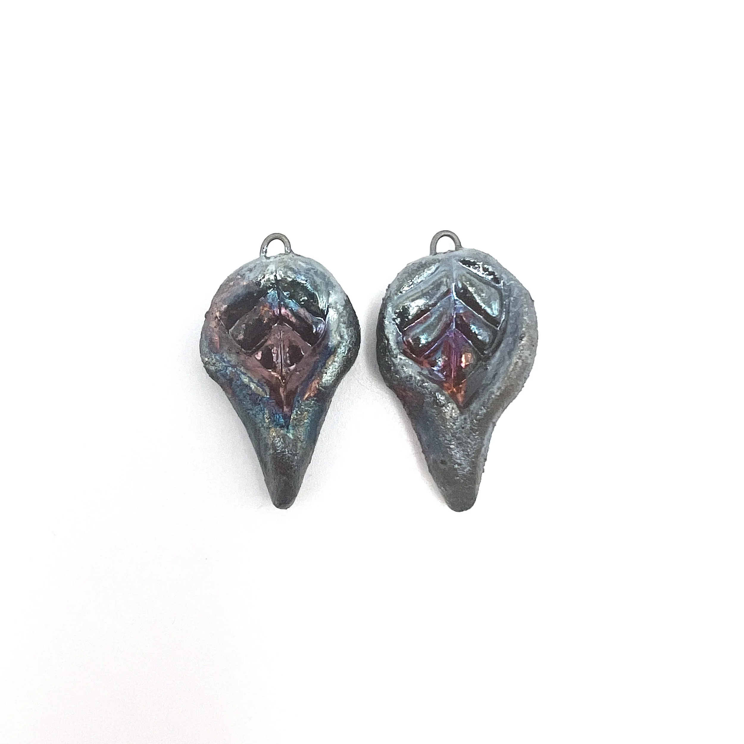 Set of 2 Raku Leaf Charms Drops Pendants Earring Components Ceramic Jewelry Supply Handmade by MAKUstudio