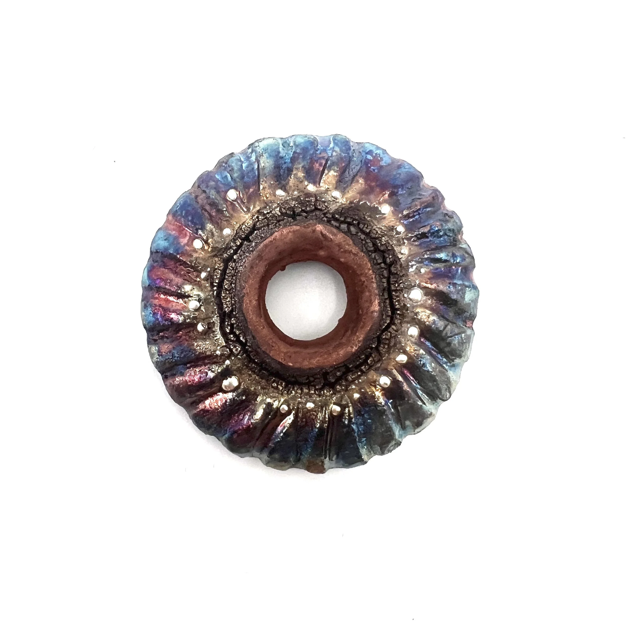Raku Donut Cabochon or Pendant Ceramic Jewelry Supply by MAKUstudio