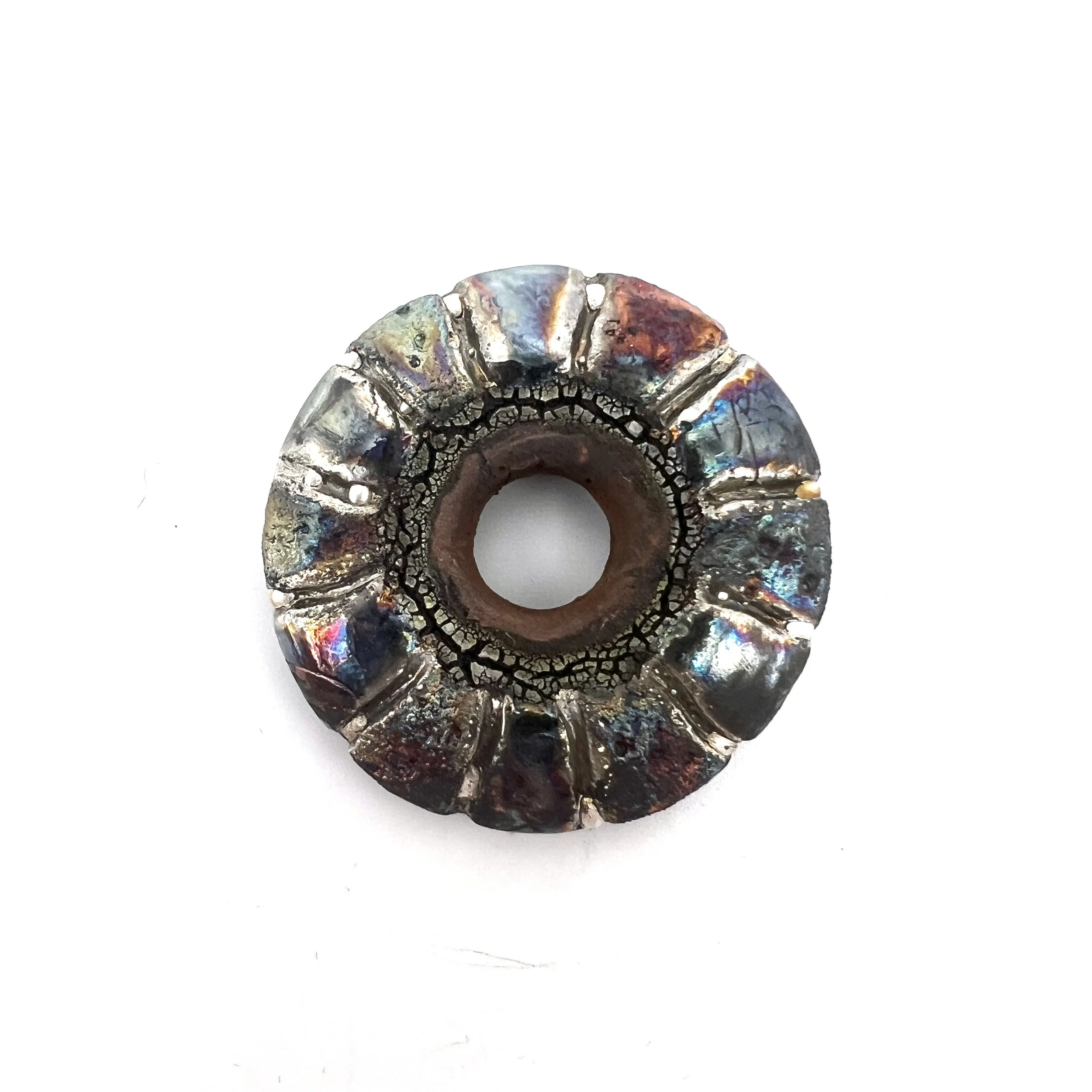 Raku Donut Cabochon or Pendant Ceramic Jewelry Supply by MAKUstudio