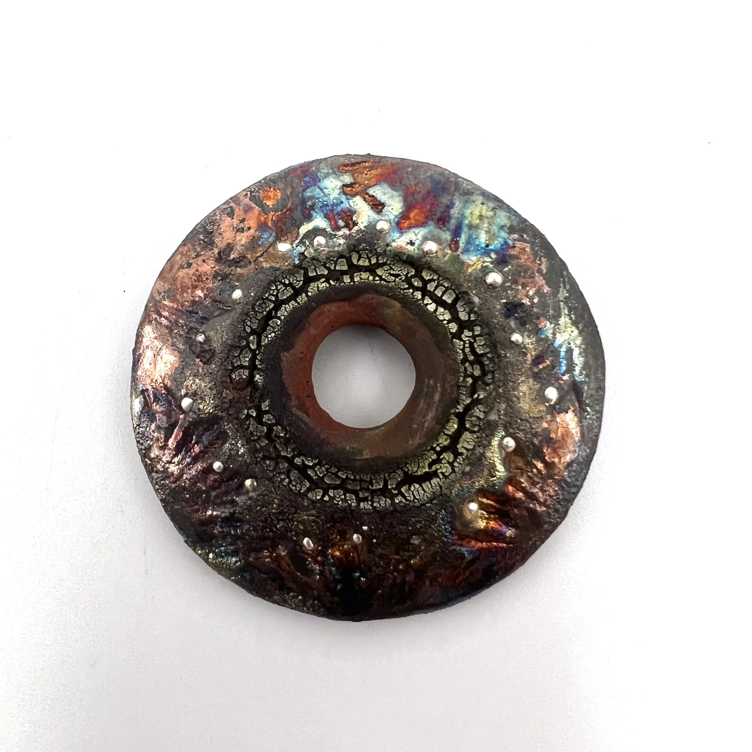 Raku Donut Cabochon or Pendant Ceramic Jewelry Supply by MAKUstudio