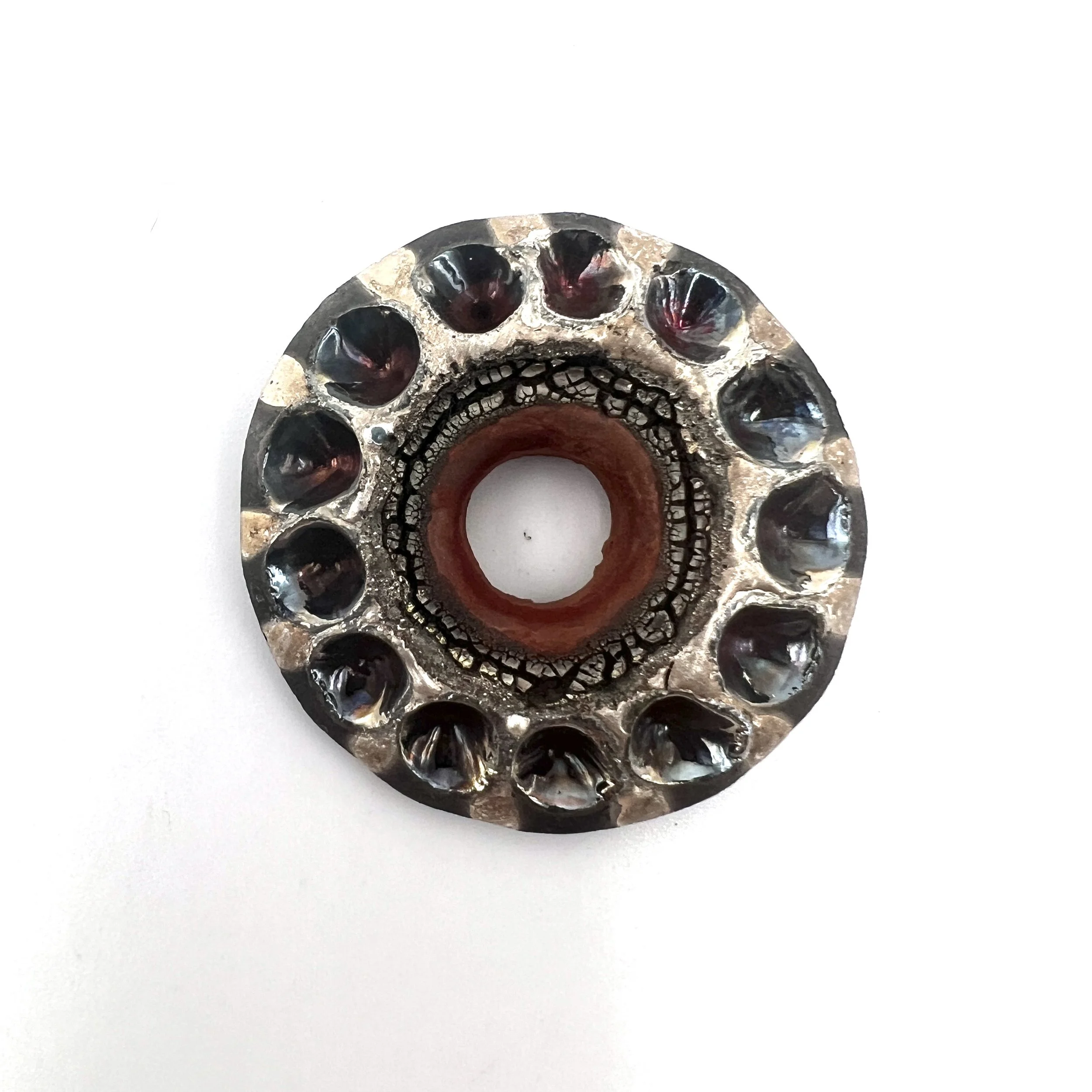 Raku Donut Cabochon or Pendant Ceramic Jewelry Supply by MAKUstudio