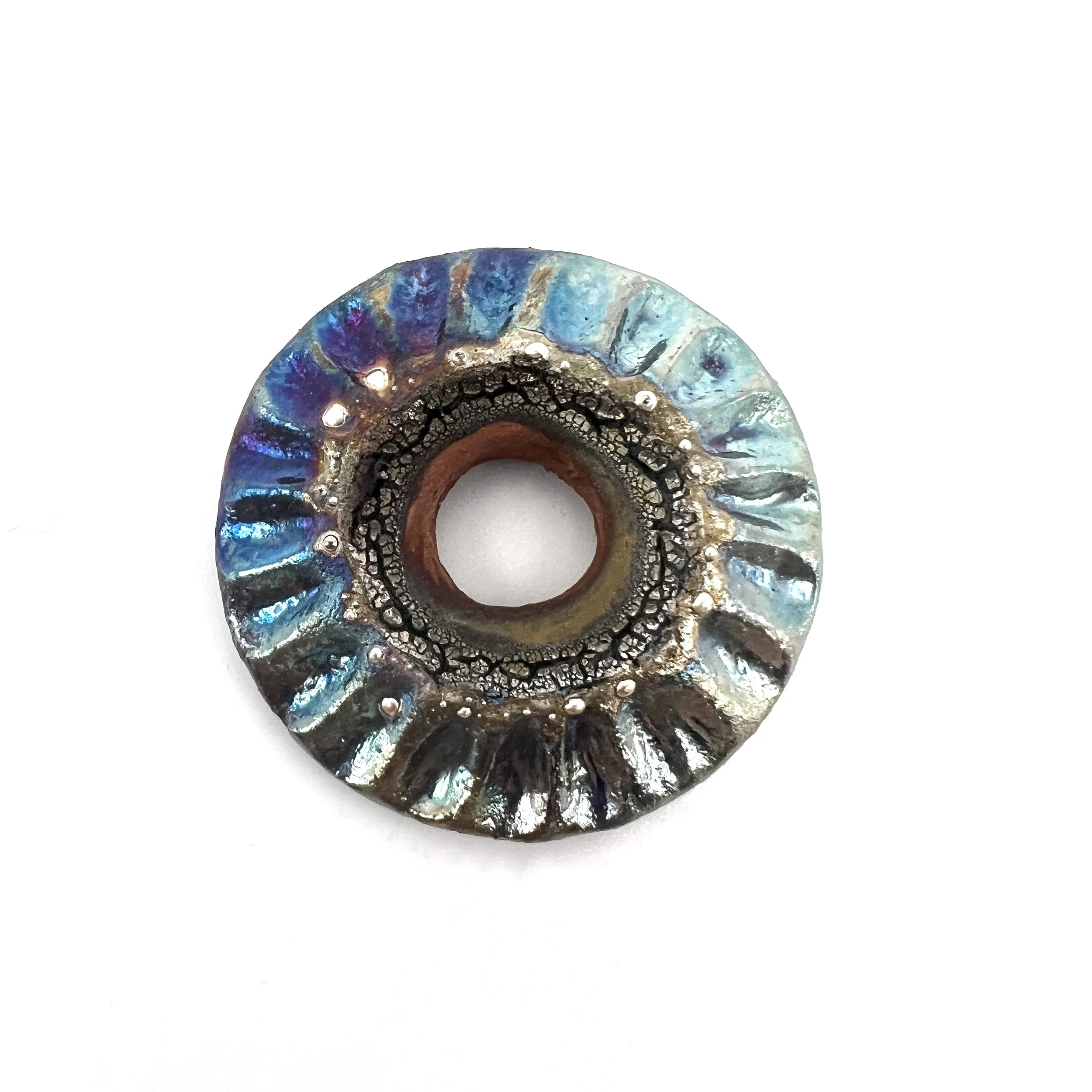 Raku Donut Cabochon or Pendant Ceramic Jewelry Supply by MAKUstudio