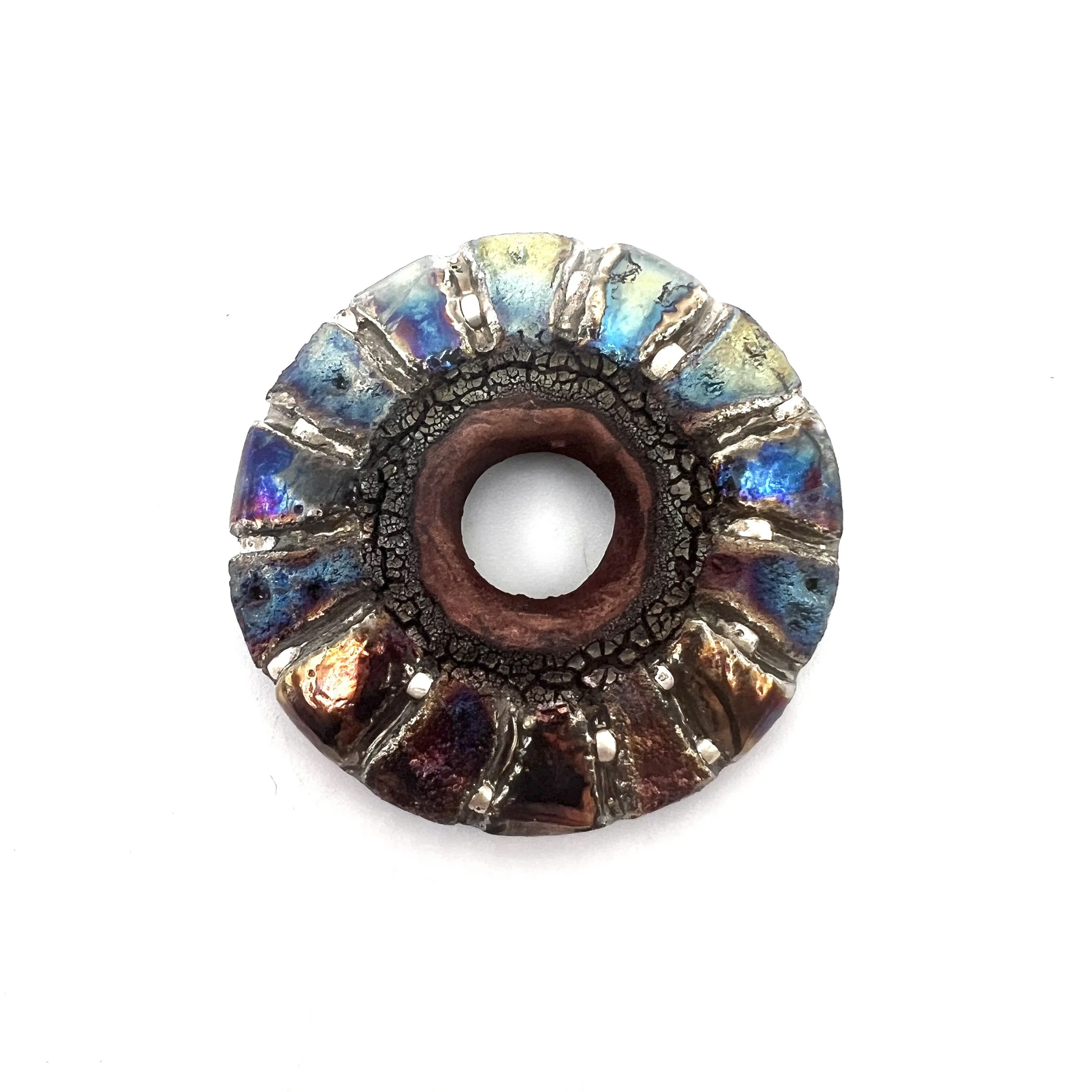 Raku Donut Cabochon or Pendant Ceramic Jewelry Supply by MAKUstudio