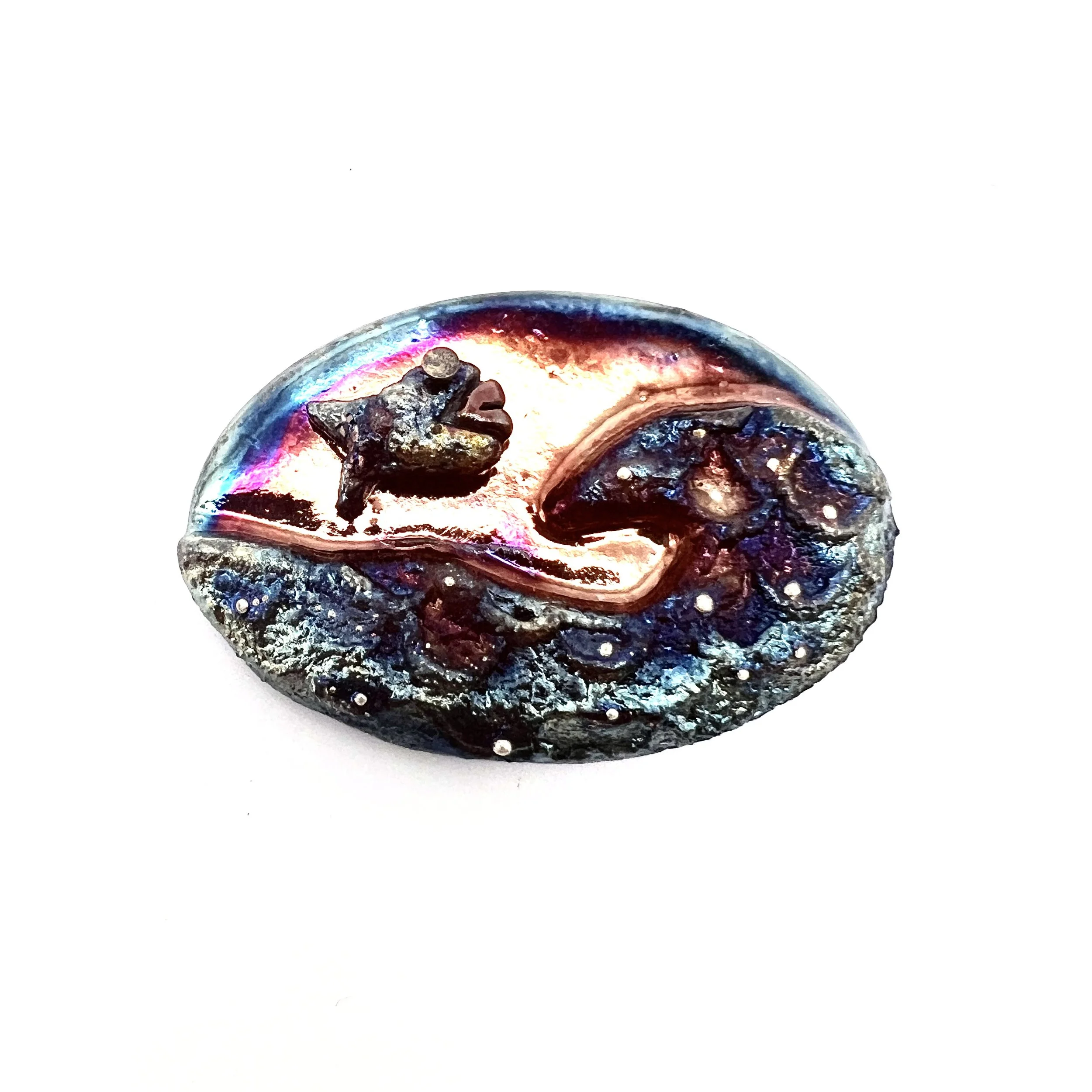 Fish and Wave Raku Cabochon Jewelry Supply Handmade by MAKUstudio