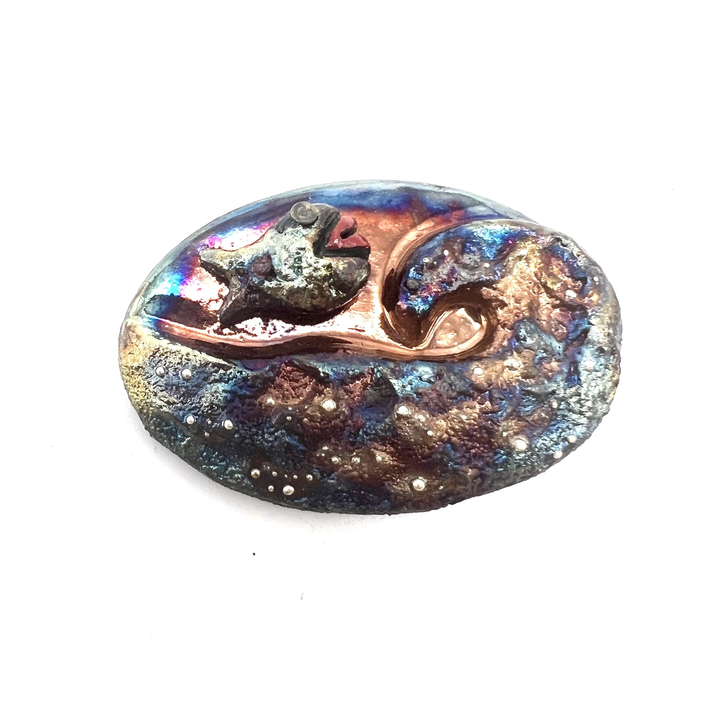 DESTASH    Fish and Wave Raku Cabochon Jewelry Supply Handmade by MAKUstudio
