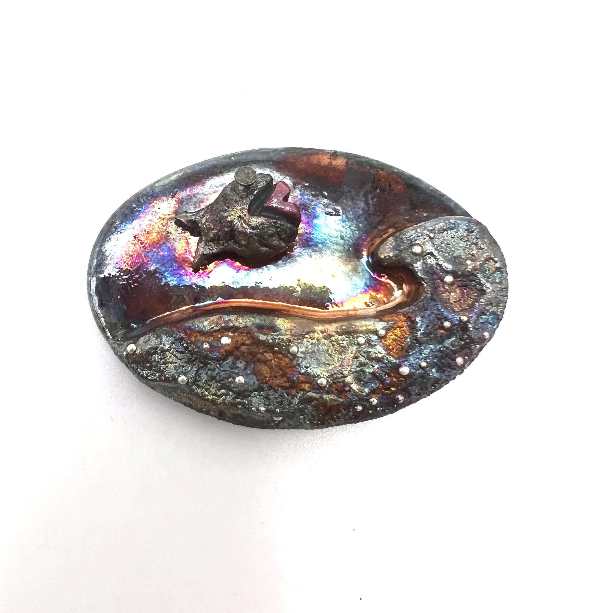 Fish and Wave Raku Cabochon Jewelry Supply Handmade by MAKUstudio