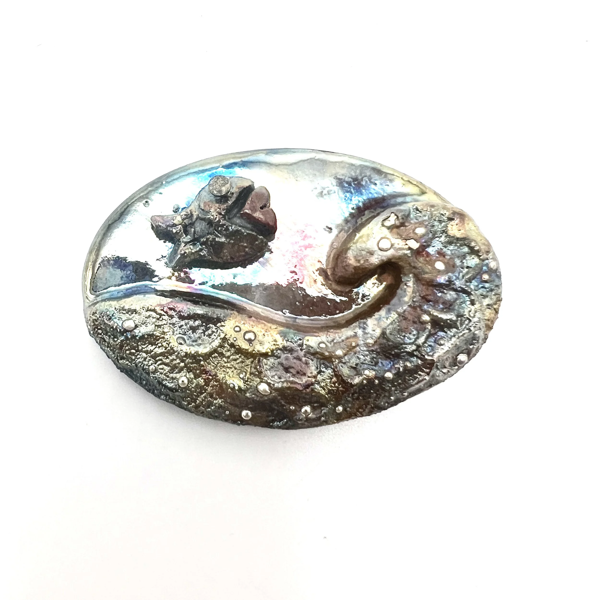 Fish and Wave Raku Cabochon Jewelry Supply Handmade by MAKUstudio