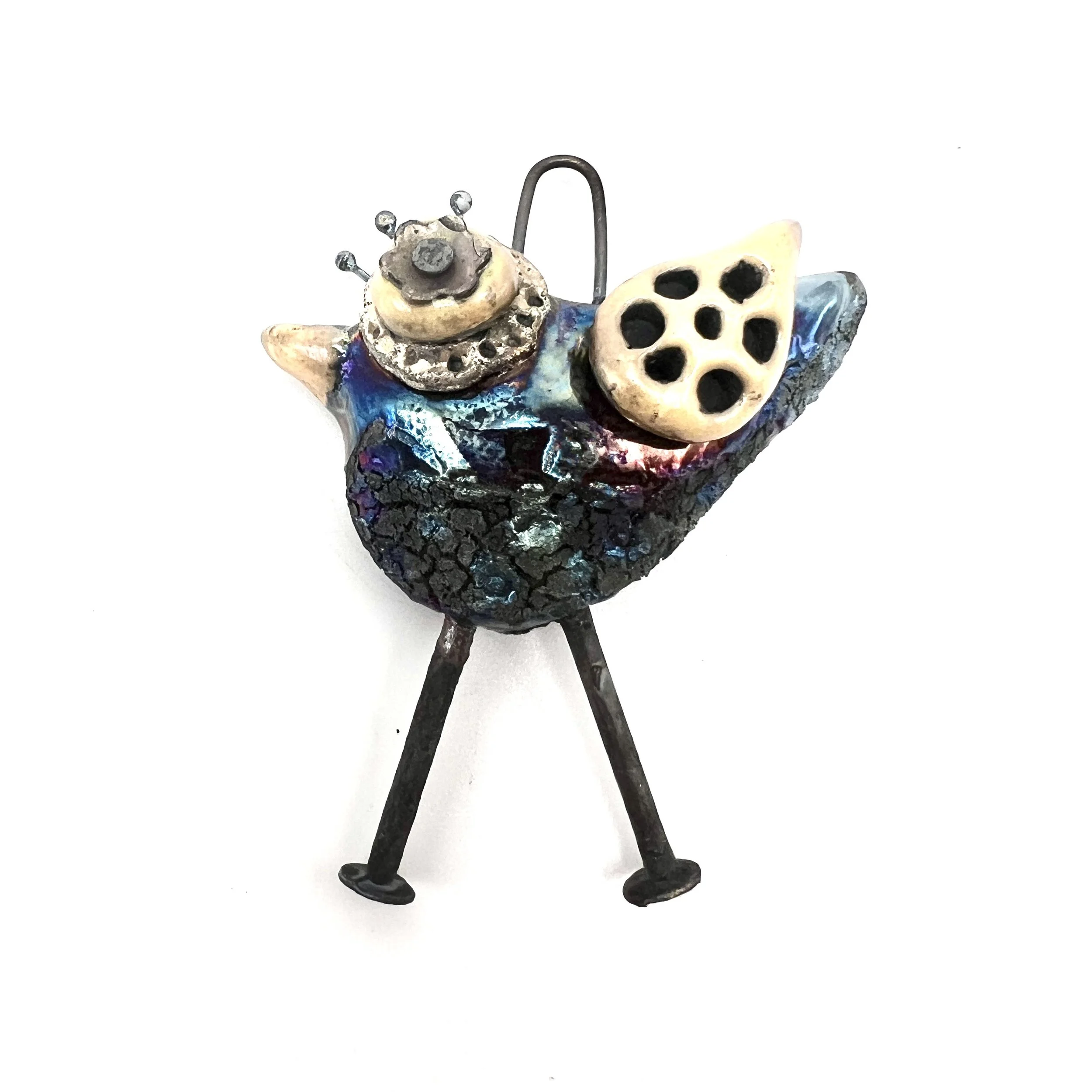 Raku Bird with Legs Ceramic Pendant Raku Jewelry Supplies Handmade by MAKUstudio