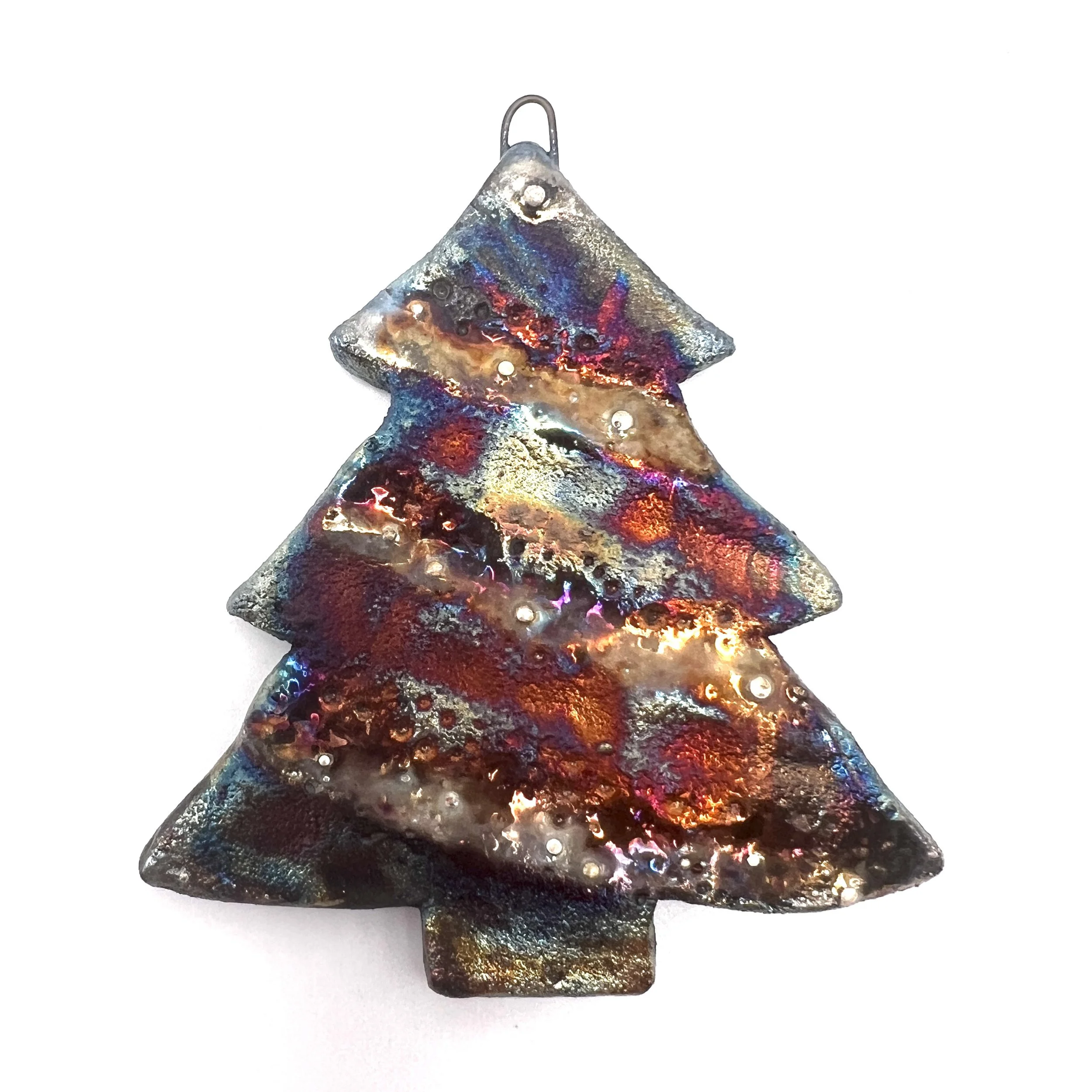 Raku Christmas Tree Ornament or Pendant Ceramic Jewelry Supply Handmade by MAKUstudio