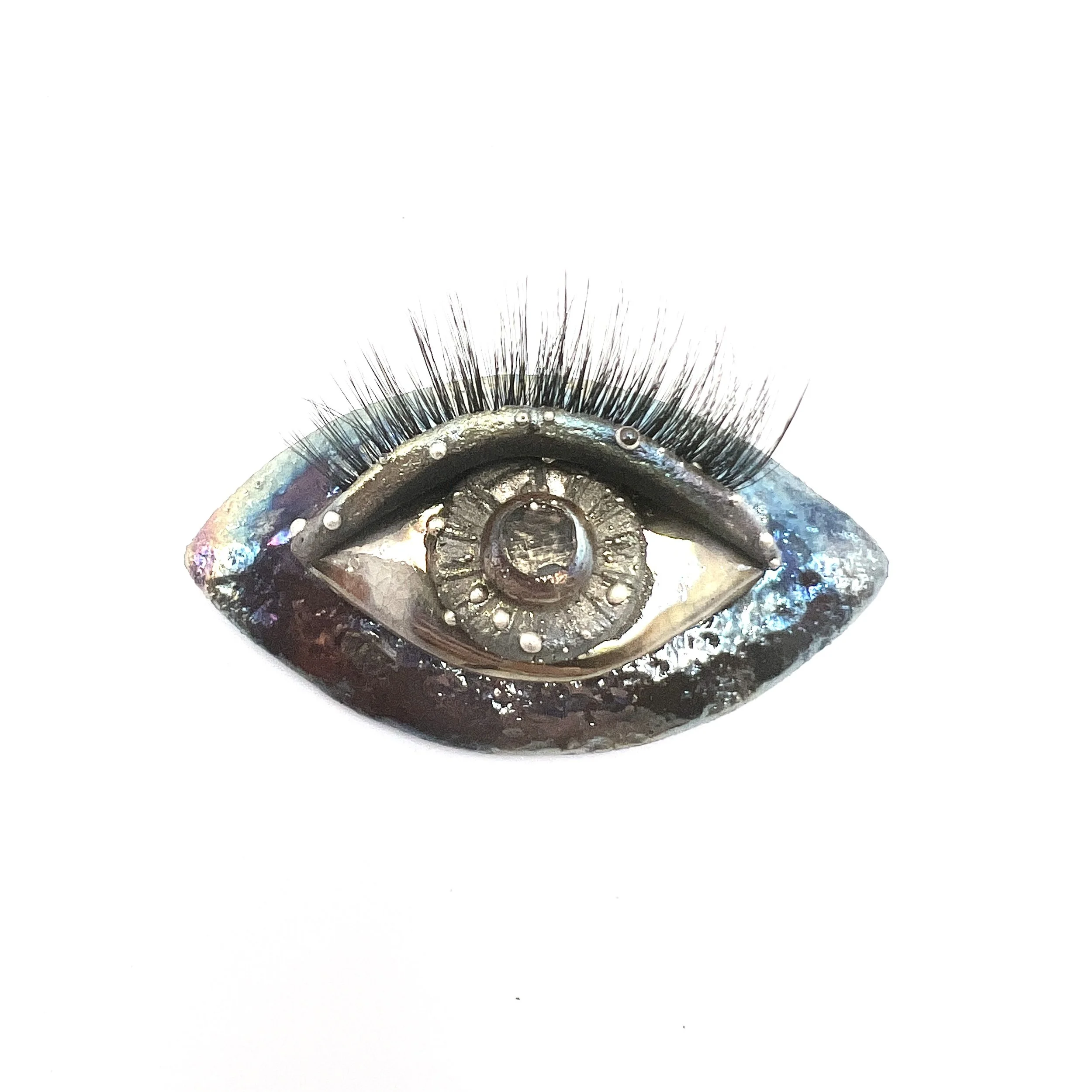 Eye with Eyelashes Raku Ceramic Cabochon Raku Jewelry Supply Handmade by MAKUstudio