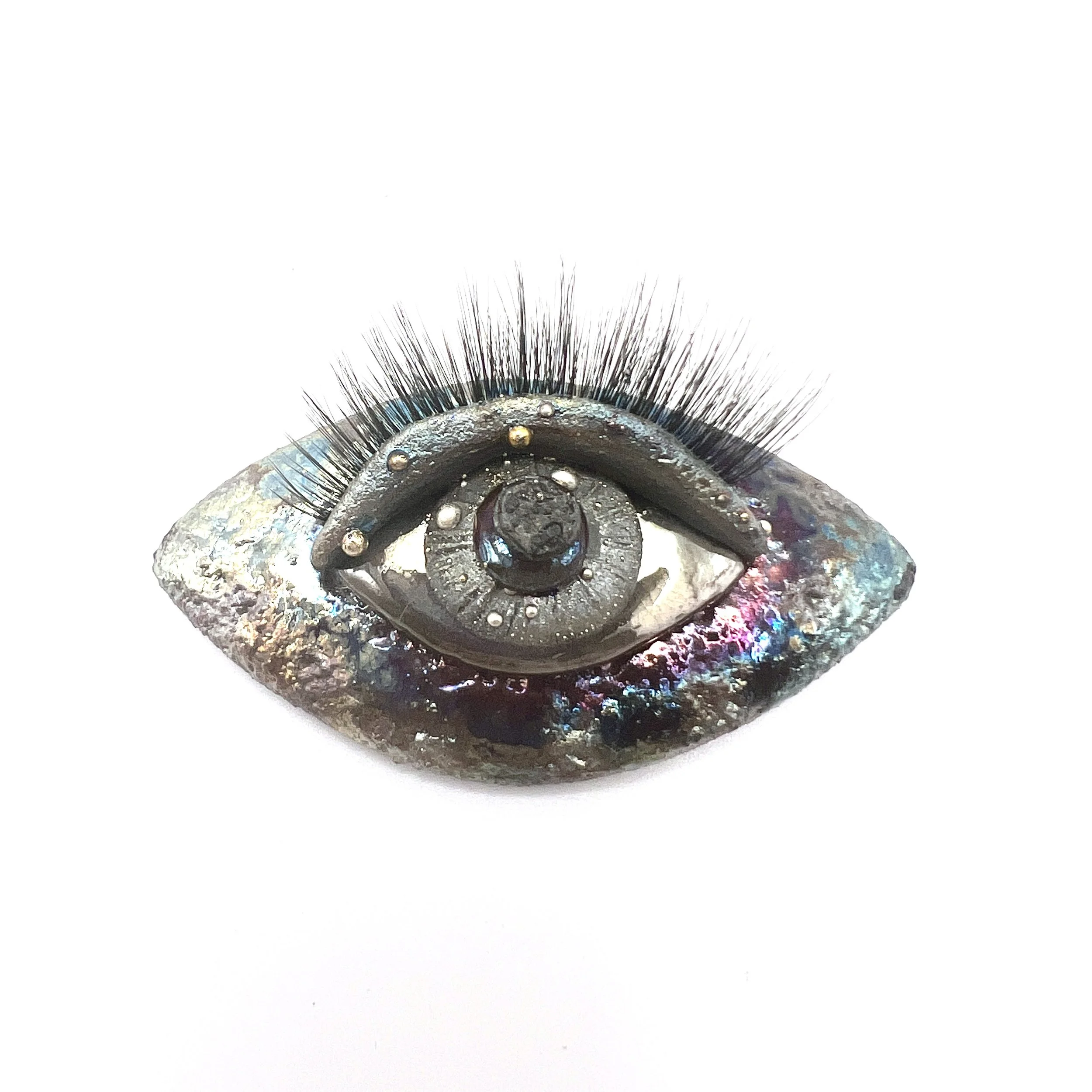 Eye with Eyelashes Raku Ceramic Cabochon Raku Jewelry Supply Handmade by MAKUstudio