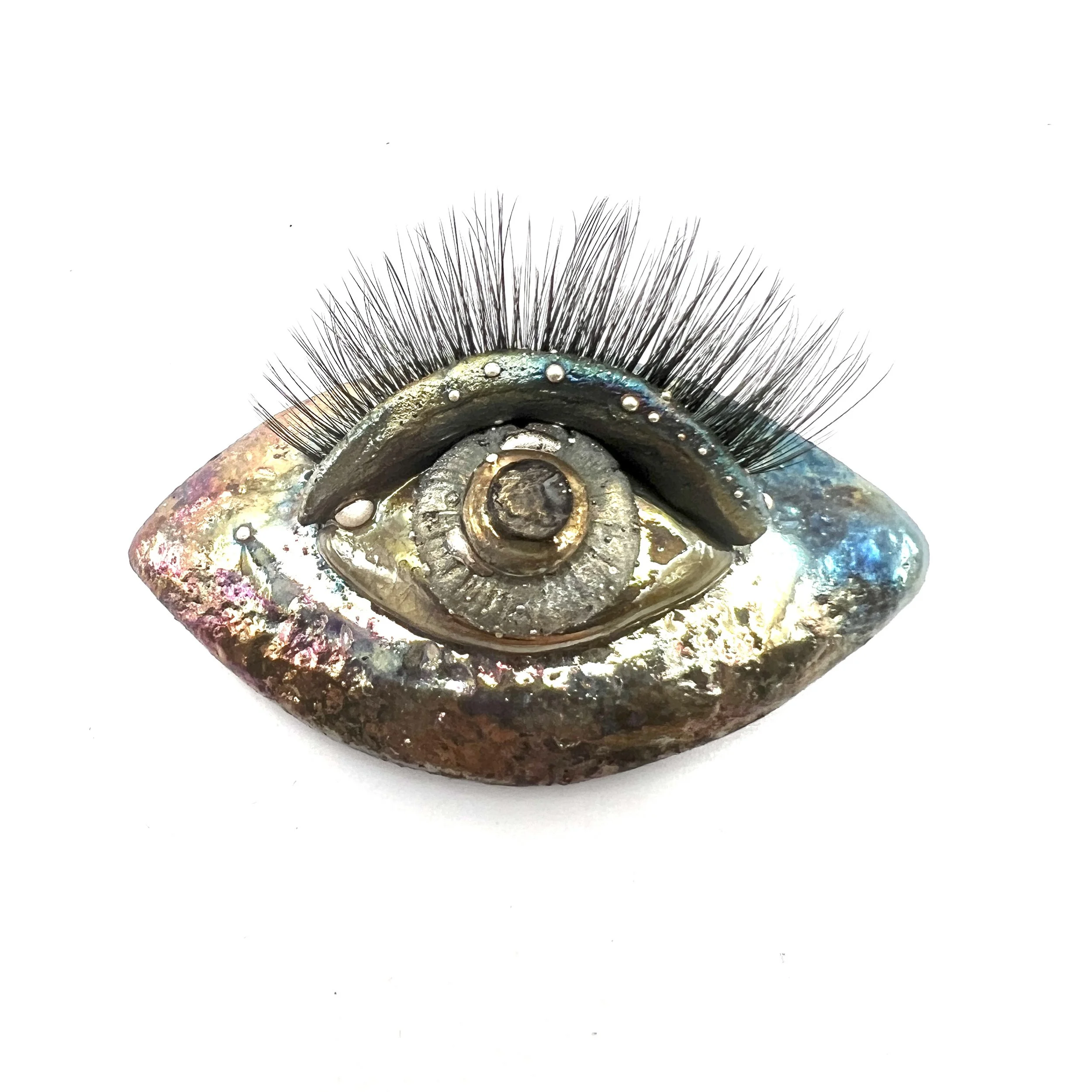Eye with Eyelashes Raku Ceramic Cabochon Raku Jewelry Supply Handmade by MAKUstudio