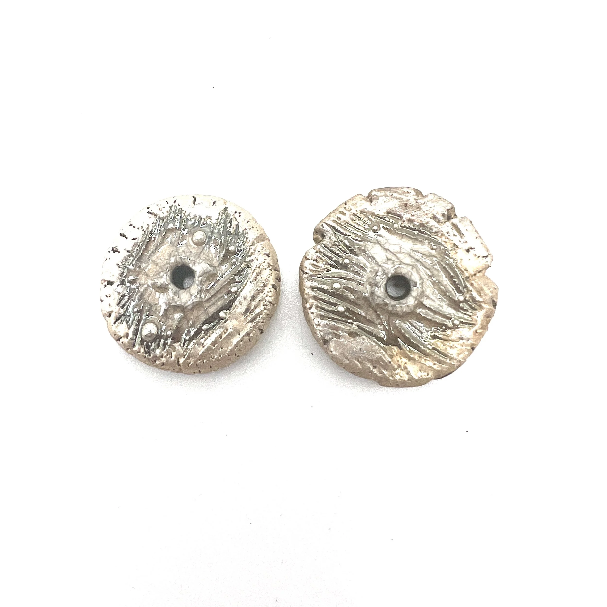 Set of 2 Raku Disc Beads Jewelry Supply Handmade by MAKUstudio