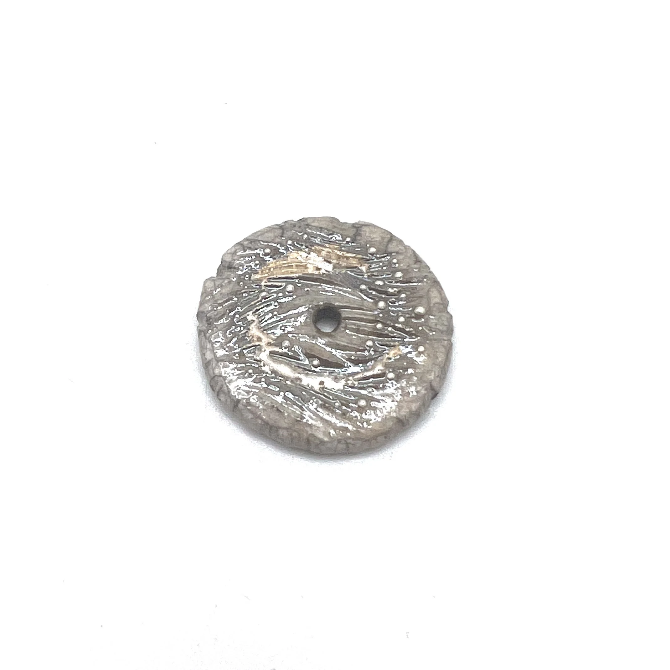 White Crackle and Silver Disc Raku Cabochon Donut Bead Ceramic Jewelry Supplies Handmade by MAKUstudio