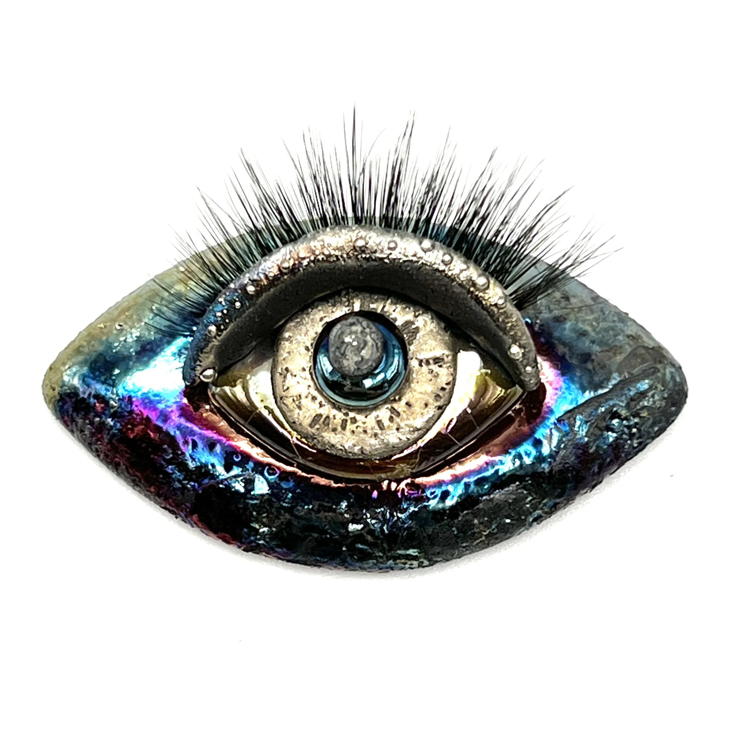 Eye with Eyelashes Raku Ceramic Cabochon Raku Jewelry Supply Handmade by MAKUstudio