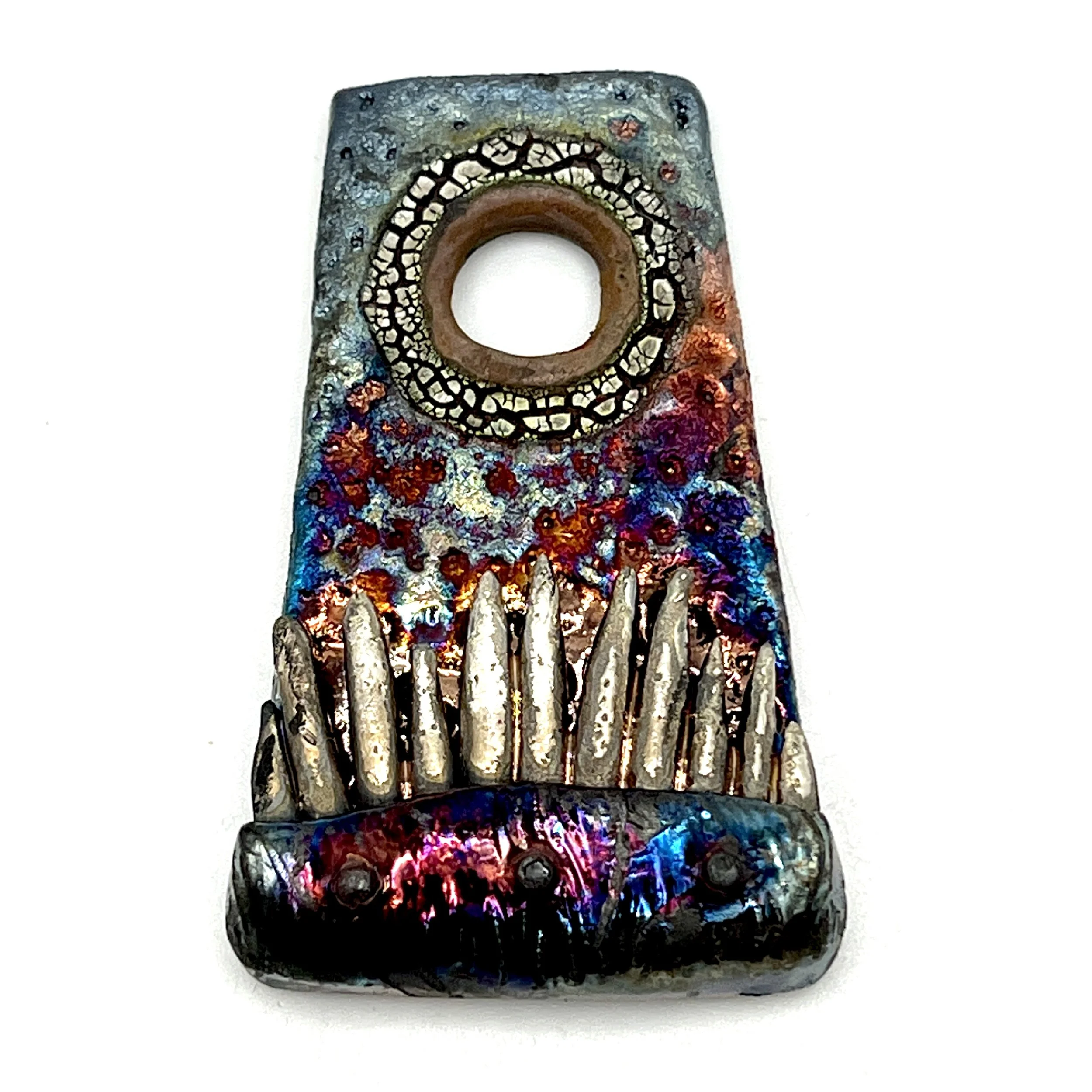 Raku Organic Rectangle Donut Cabochon or Pendant Ceramic Jewelry Supply by MAKUstudio