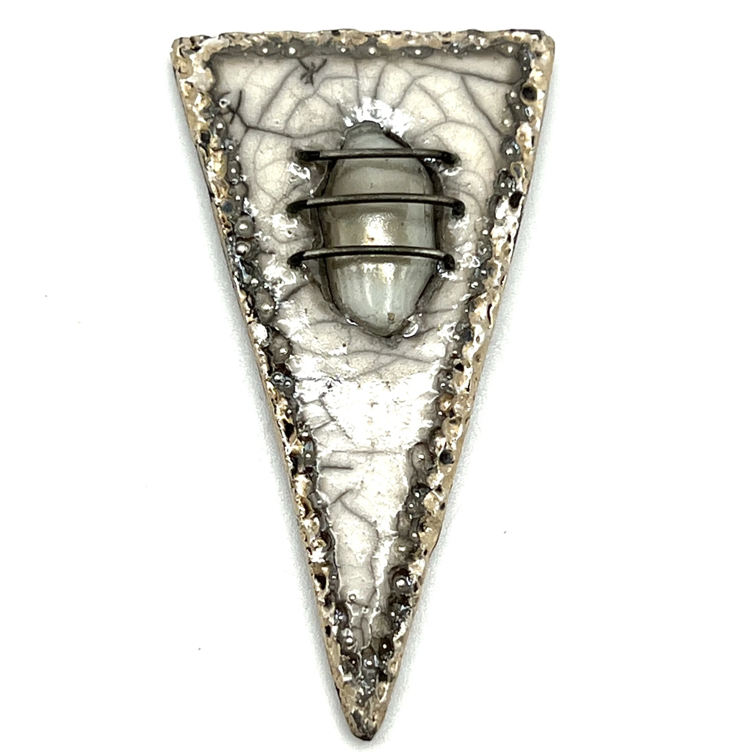 White Crackle and Silver Triangle Raku Cabochon Ceramic Jewelry Supply Handmade by MAKUstudio