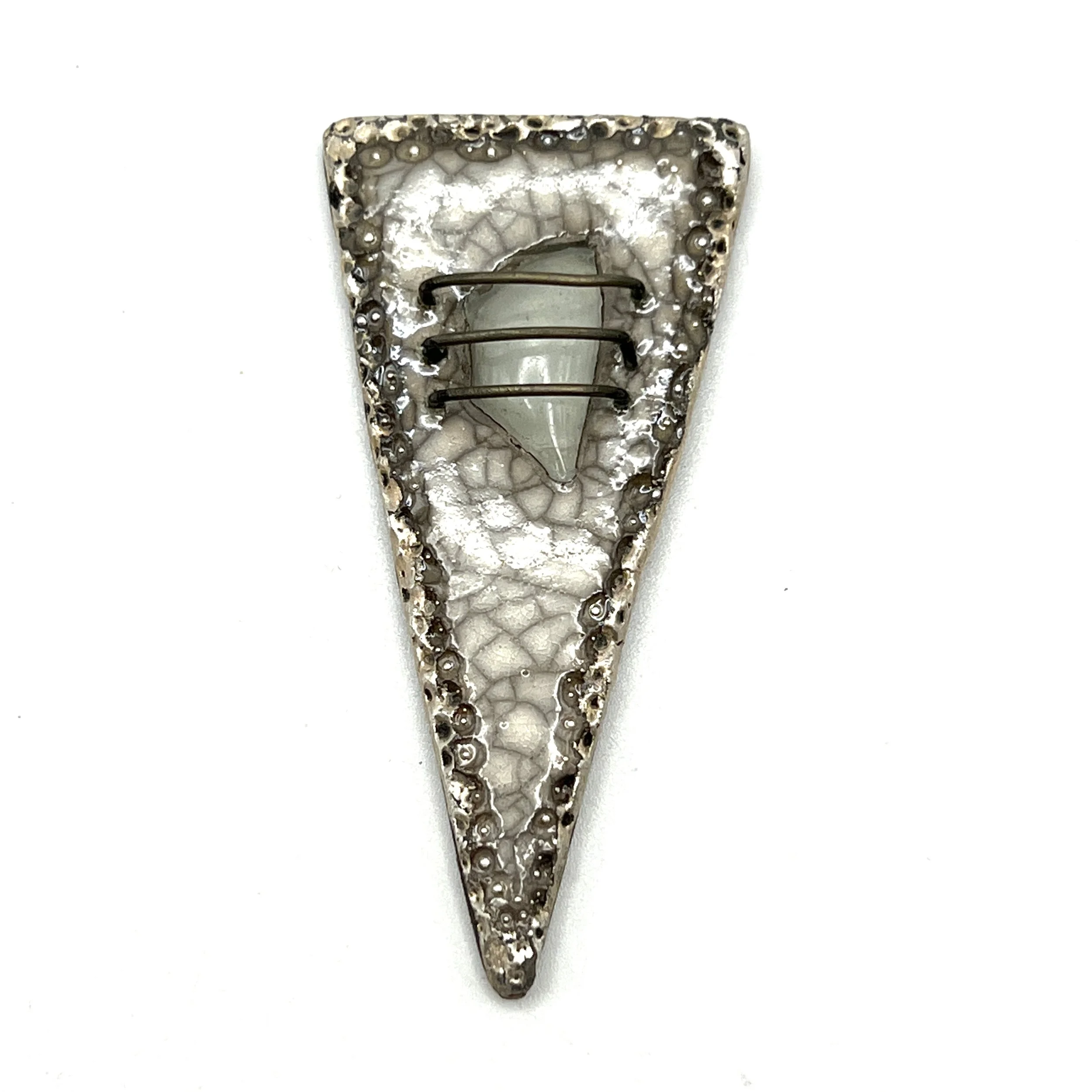 White Crackle and Silver Triangle Raku Cabochon Ceramic Jewelry Supply Handmade by MAKUstudio