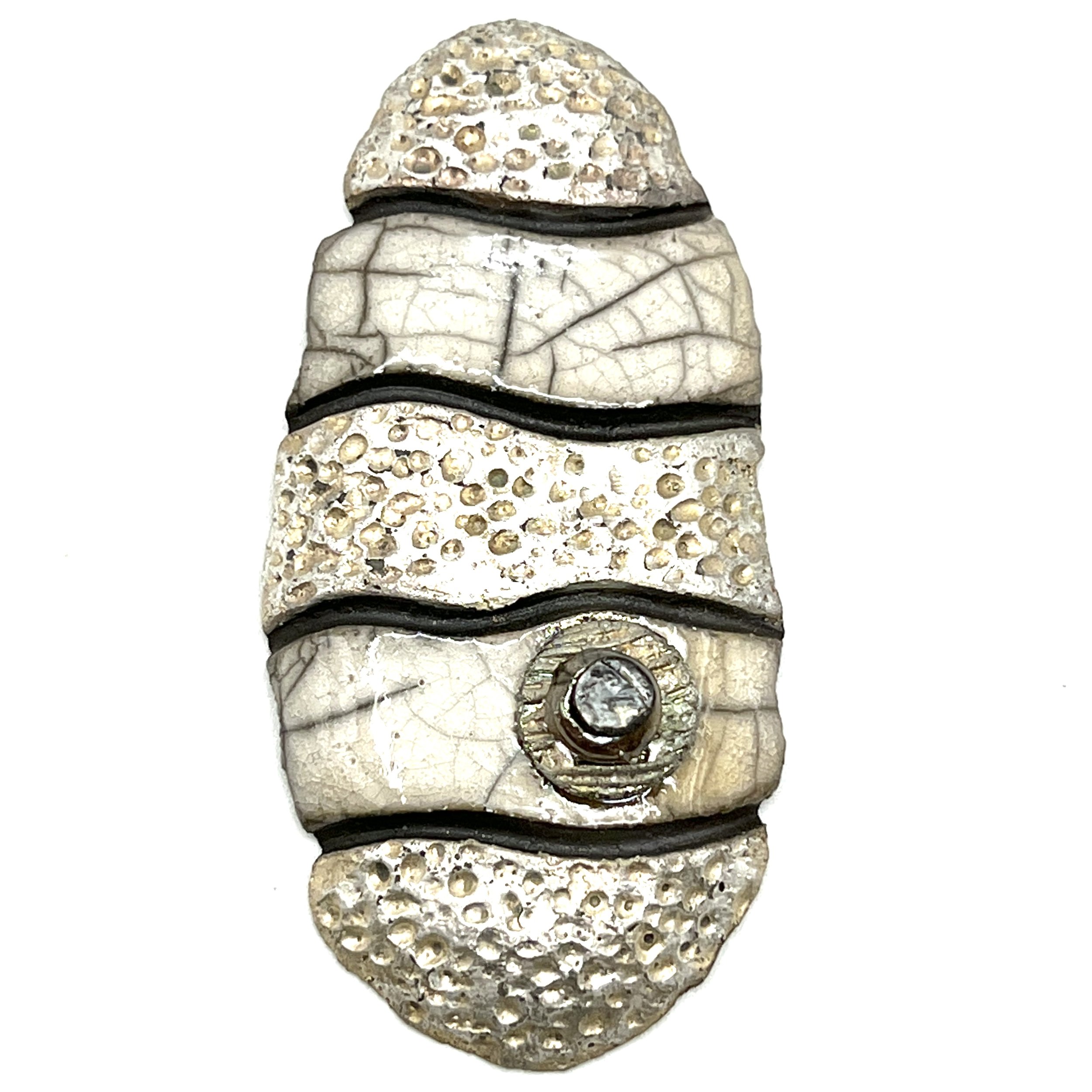 Zebra Stripes Raku Ceramic Cabochon Raku Jewelry Supply Handmade by MAKUstudio