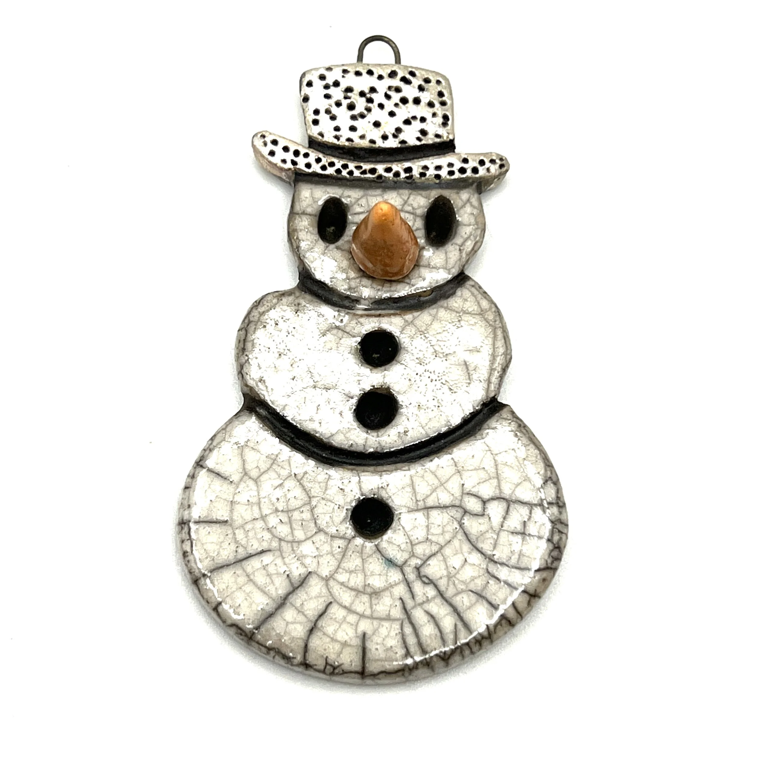 Snowman Ornament or Pendant Ceramic Jewelry Supply Handmade by MAKUstudio