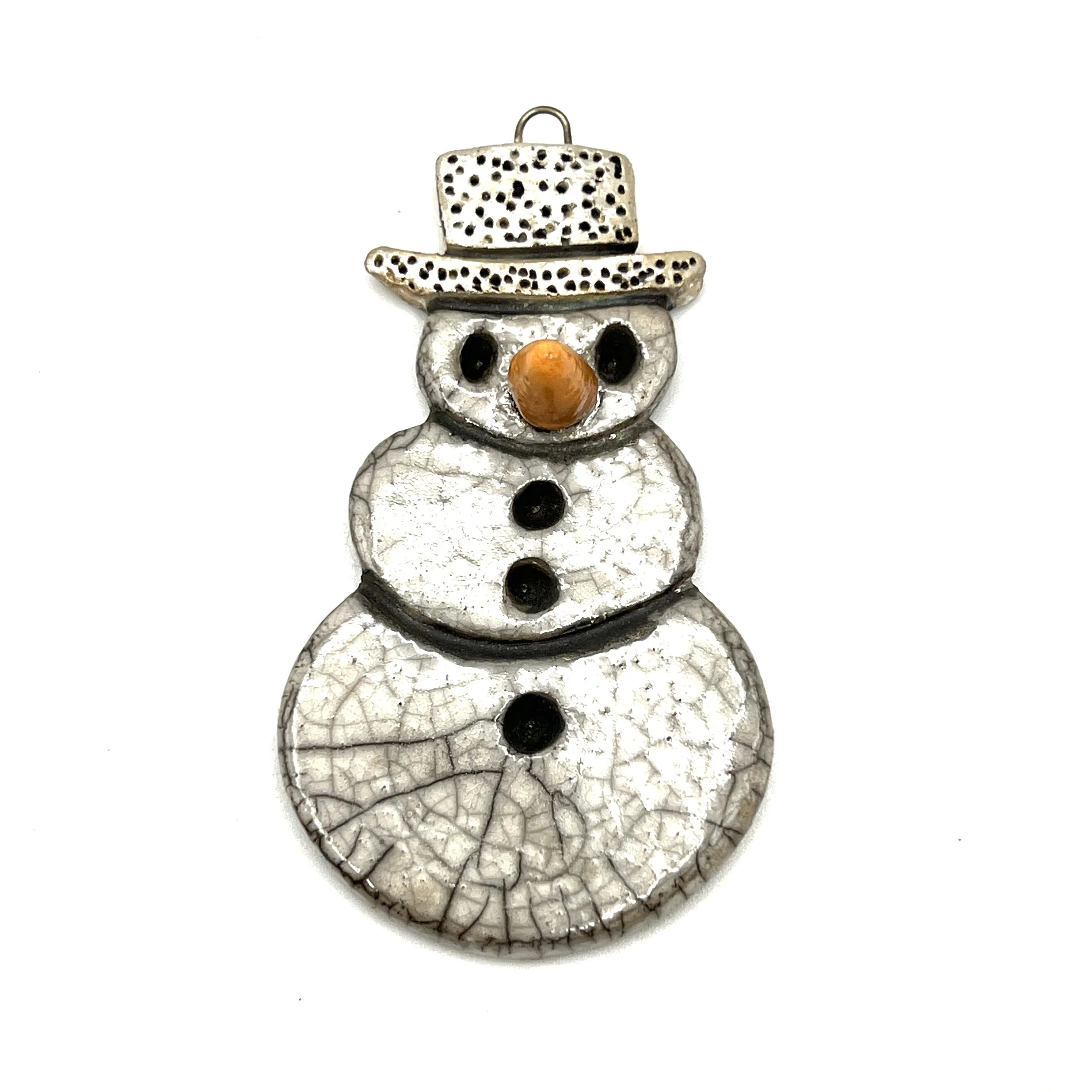 Snowman Ornament or Pendant Ceramic Jewelry Supply Handmade by MAKUstudio