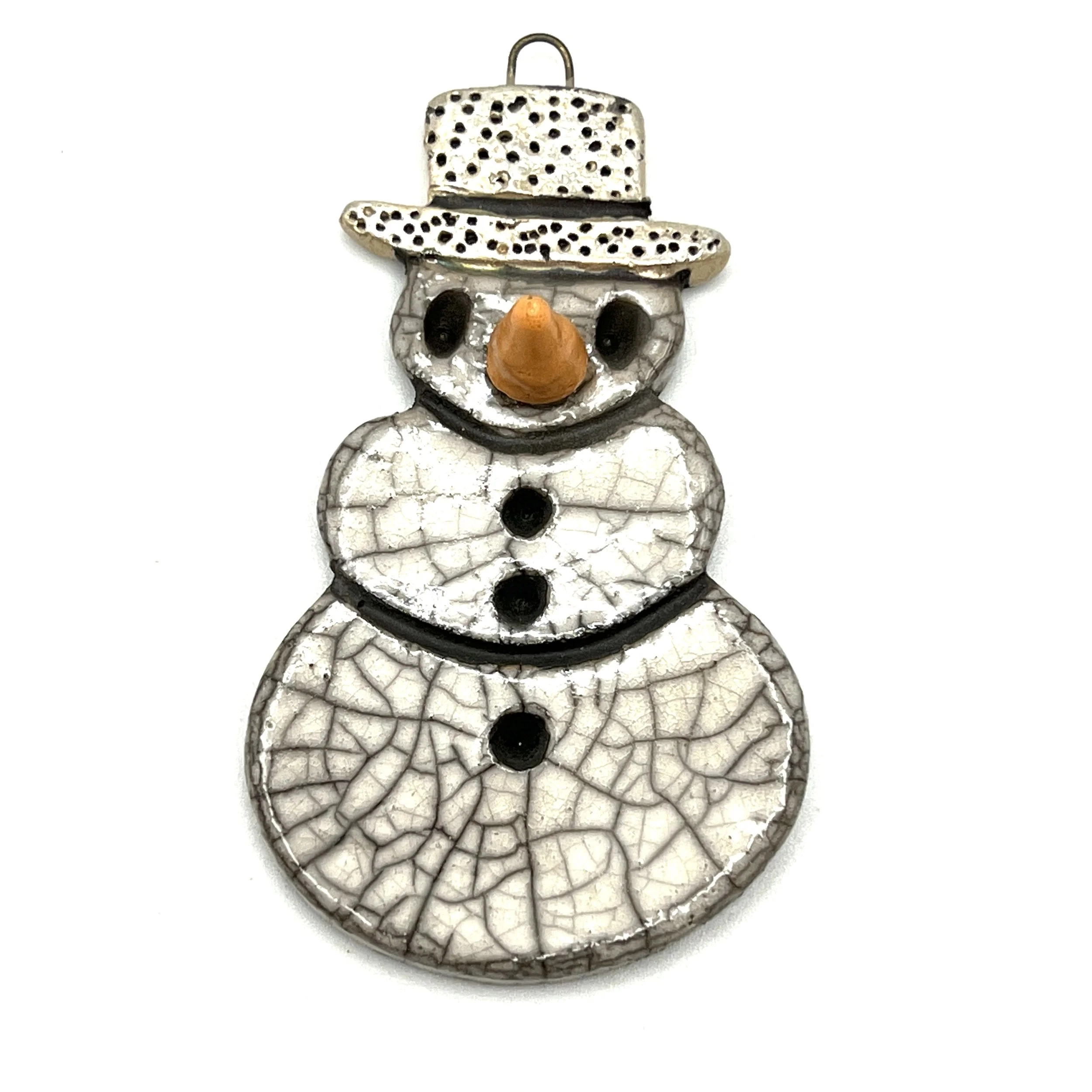 Snowman Ornament or Pendant Ceramic Jewelry Supply Handmade by MAKUstudio