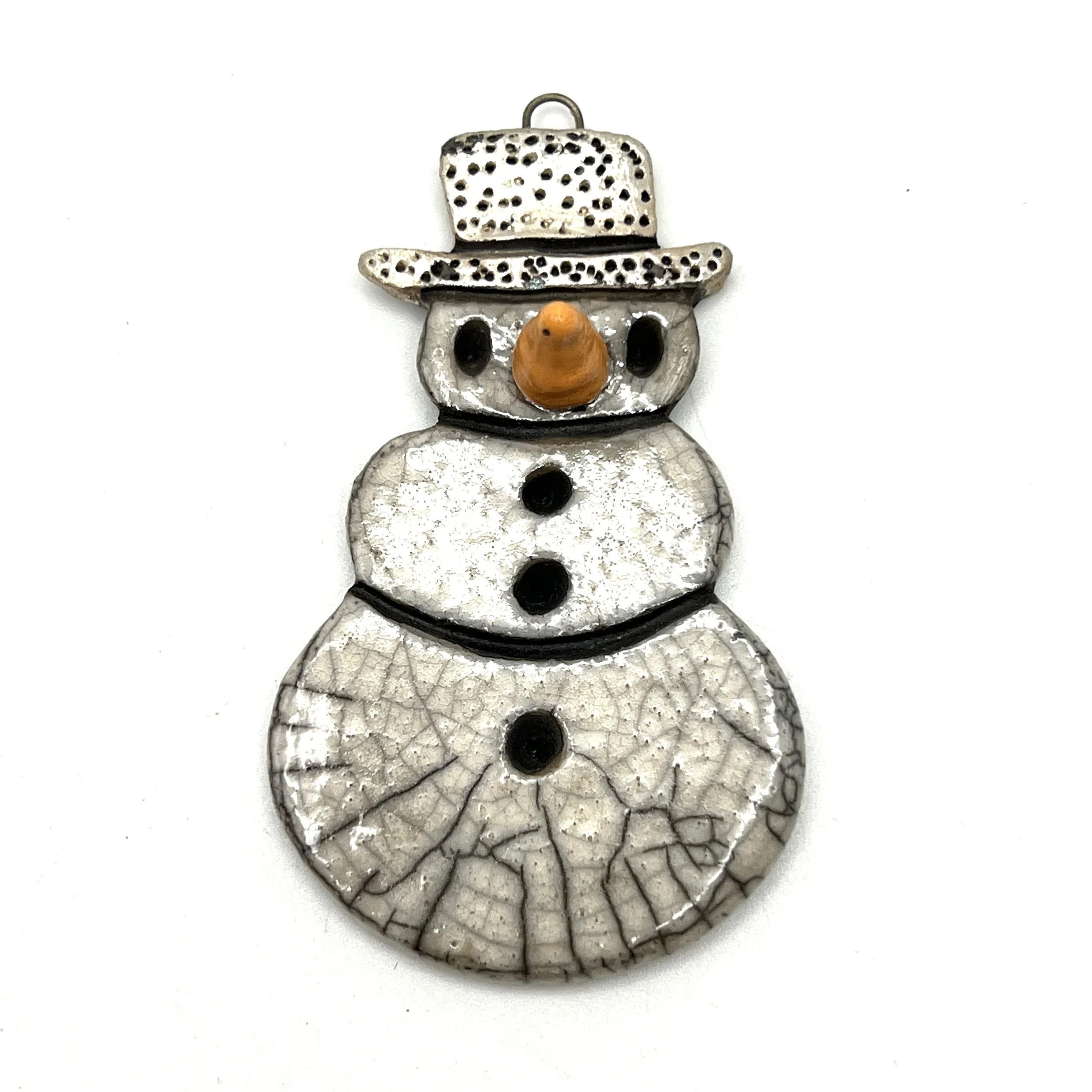Snowman Ornament or Pendant Ceramic Jewelry Supply Handmade by MAKUstudio