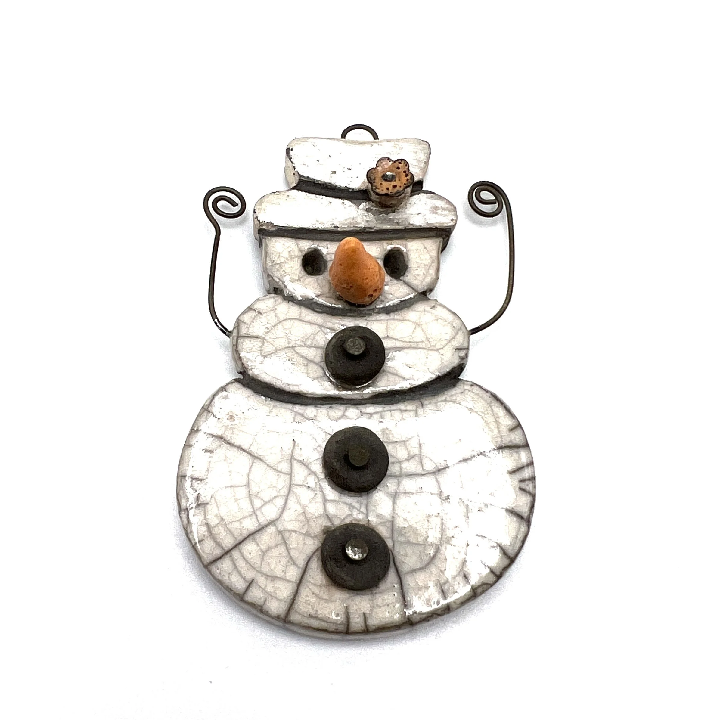 Snowman with Arms Ornament or Pendant Ceramic Jewelry Supply Handmade by MAKUstudio