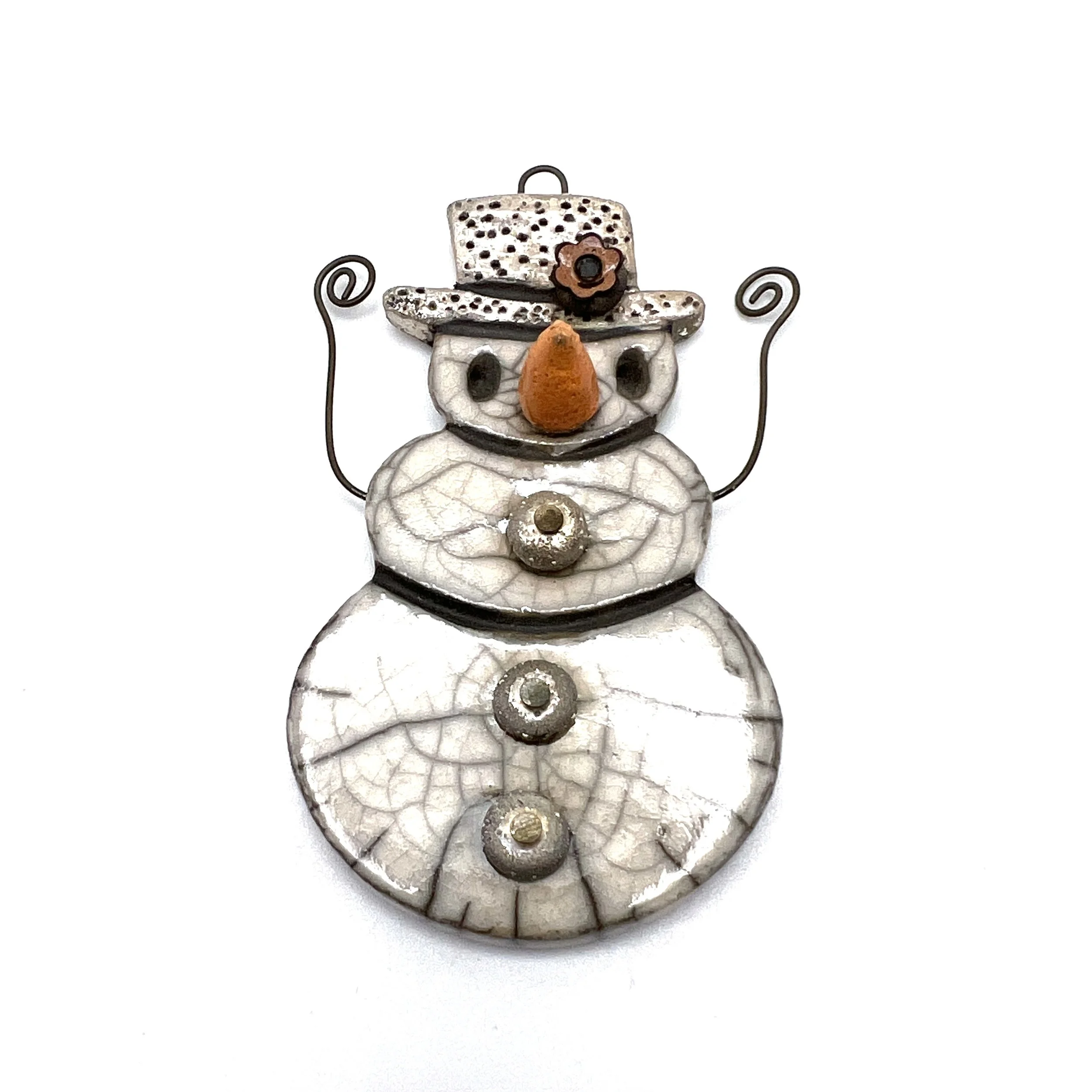 Snowman with Arms Ornament or Pendant Ceramic Jewelry Supply Handmade by MAKUstudio
