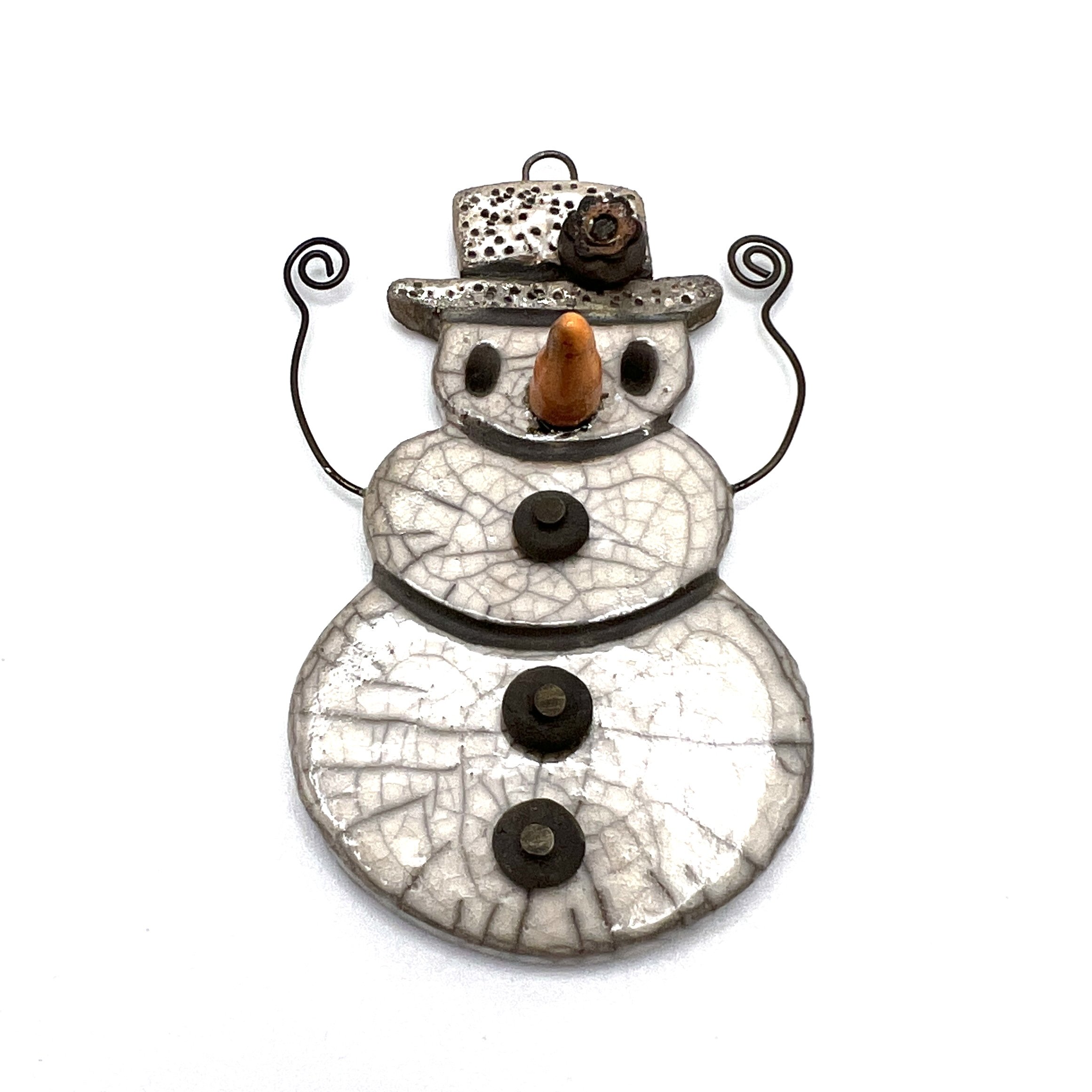 Snowman with Arms Ornament or Pendant Ceramic Jewelry Supply Handmade by MAKUstudio