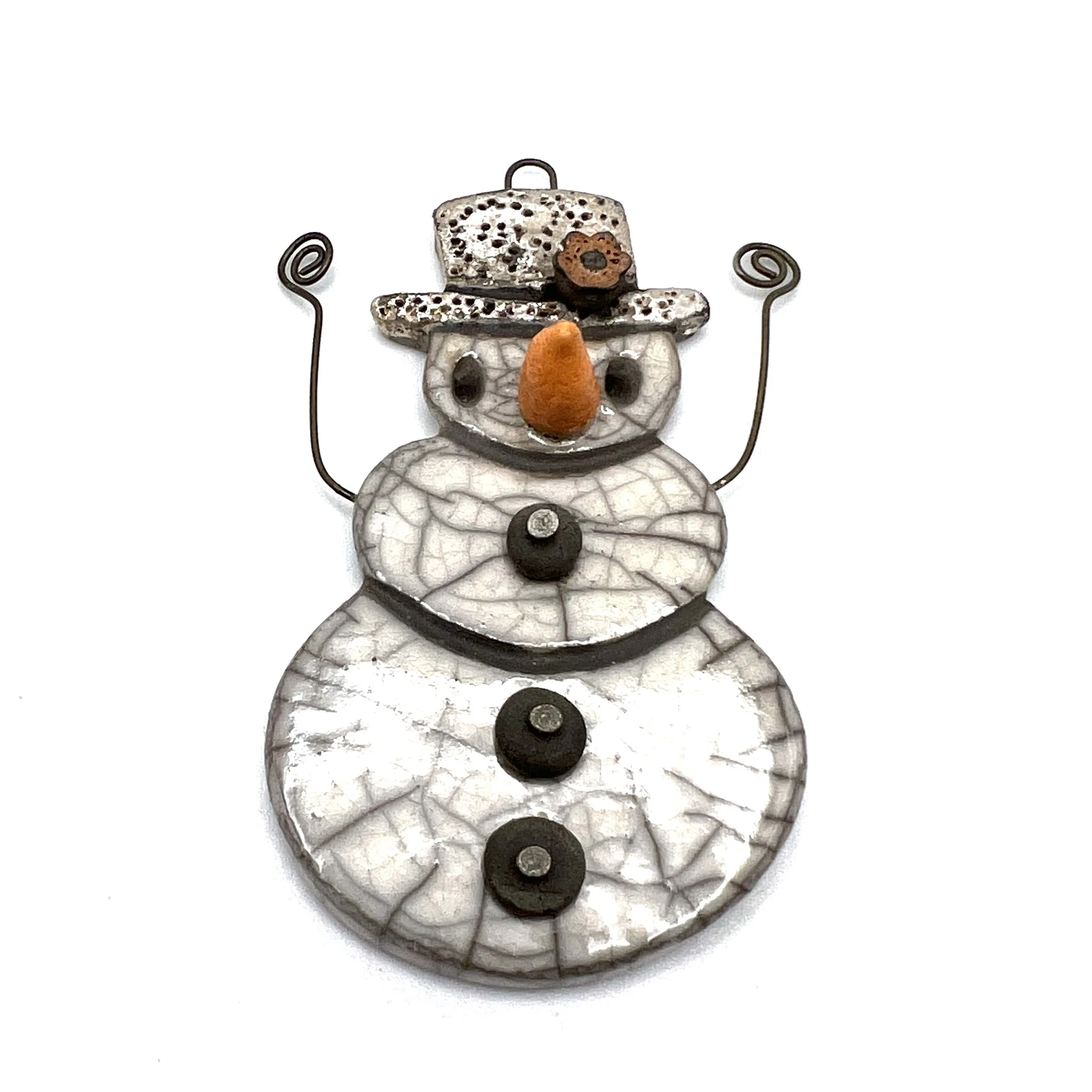 Snowman with Arms Ornament or Pendant Ceramic Jewelry Supply Handmade by MAKUstudio