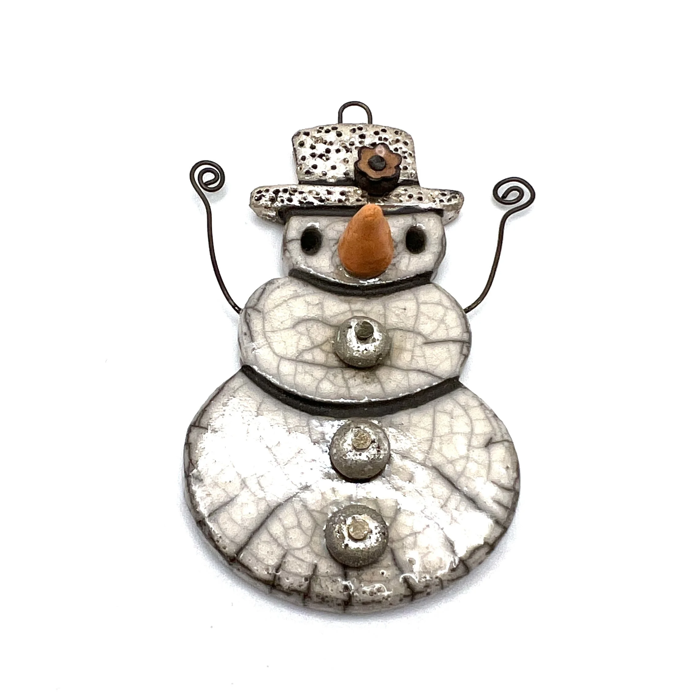 Snowman with Arms Ornament or Pendant Ceramic Jewelry Supply Handmade by MAKUstudio