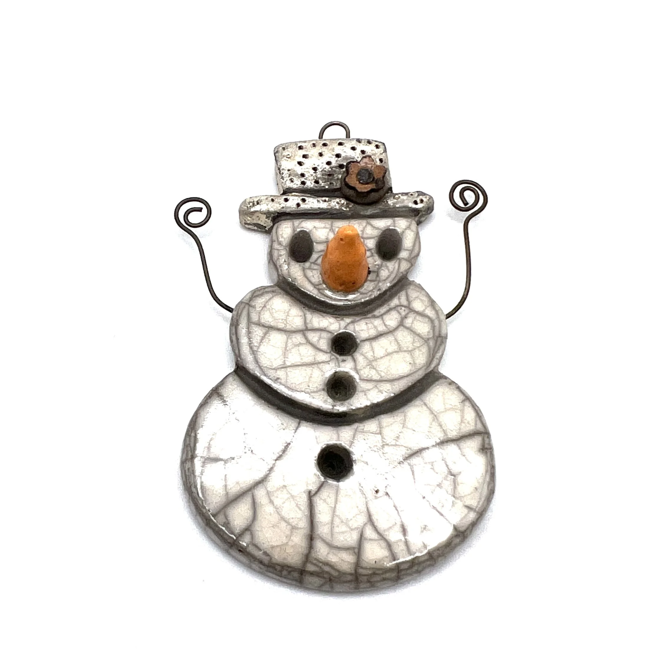 Snowman with Arms Ornament or Pendant Ceramic Jewelry Supply Handmade by MAKUstudio